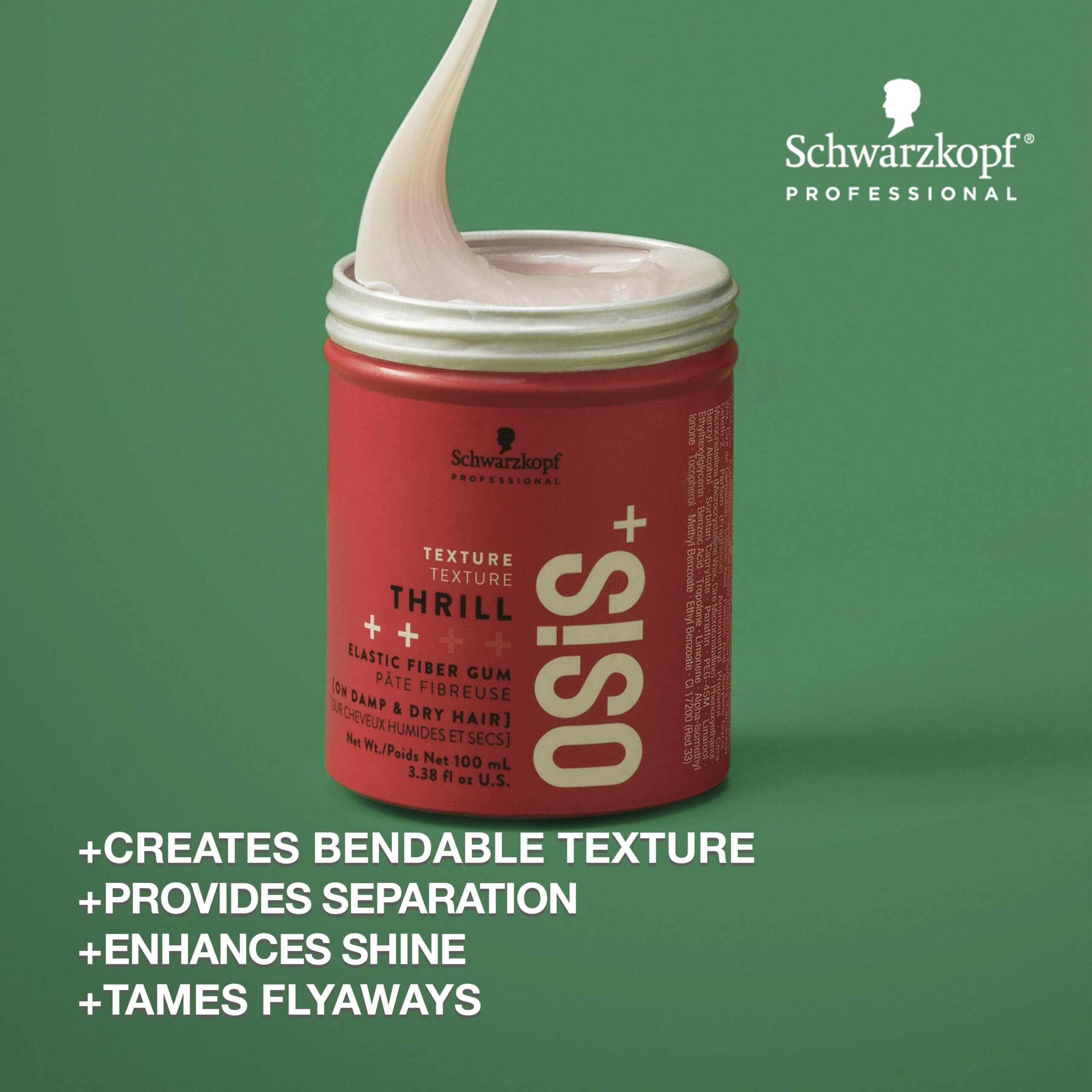 Osis+ Thrill Fibre Gum - Medium Hold Flexible Style Control, 3.38 Oz - Bendable And Moldable Texturizing - Mega-Fibers And Natural Carnauba Wax For Long-Lasting Separation And Shine