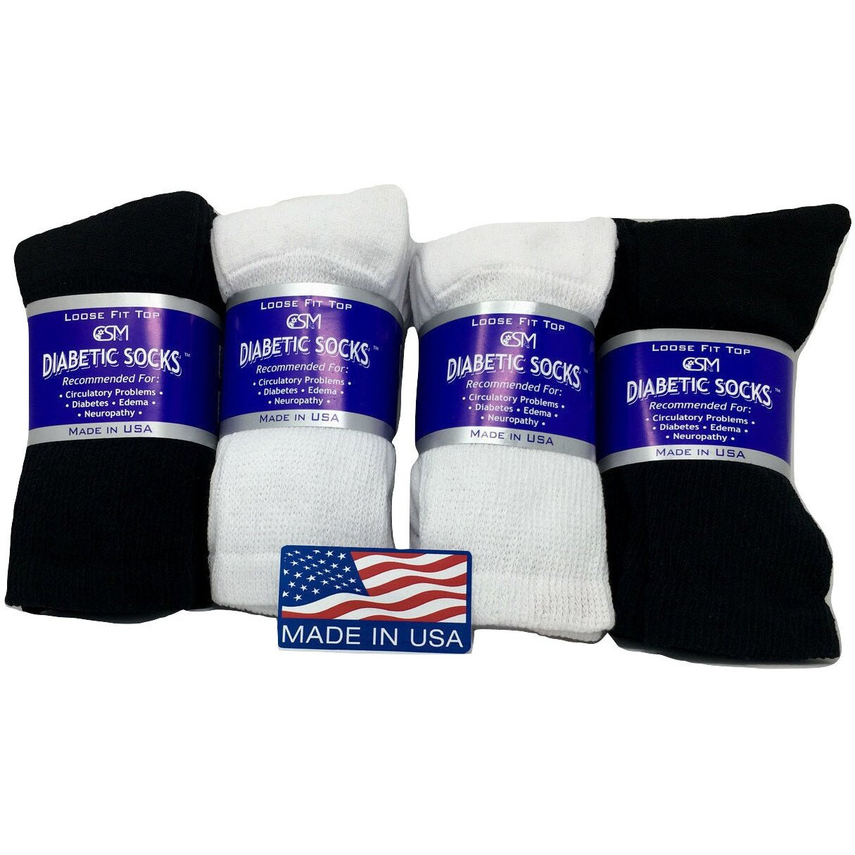 Diabetic Socks,Creswell Diabetic Socks, 1 Dozen Pairs,For Men And Women, Medical Socks For Neuropathy, Edema, Diabetes, Full Cushion Crew Length, Size 13-15 X-Large, 6 Pairs White 6 Pairs Black