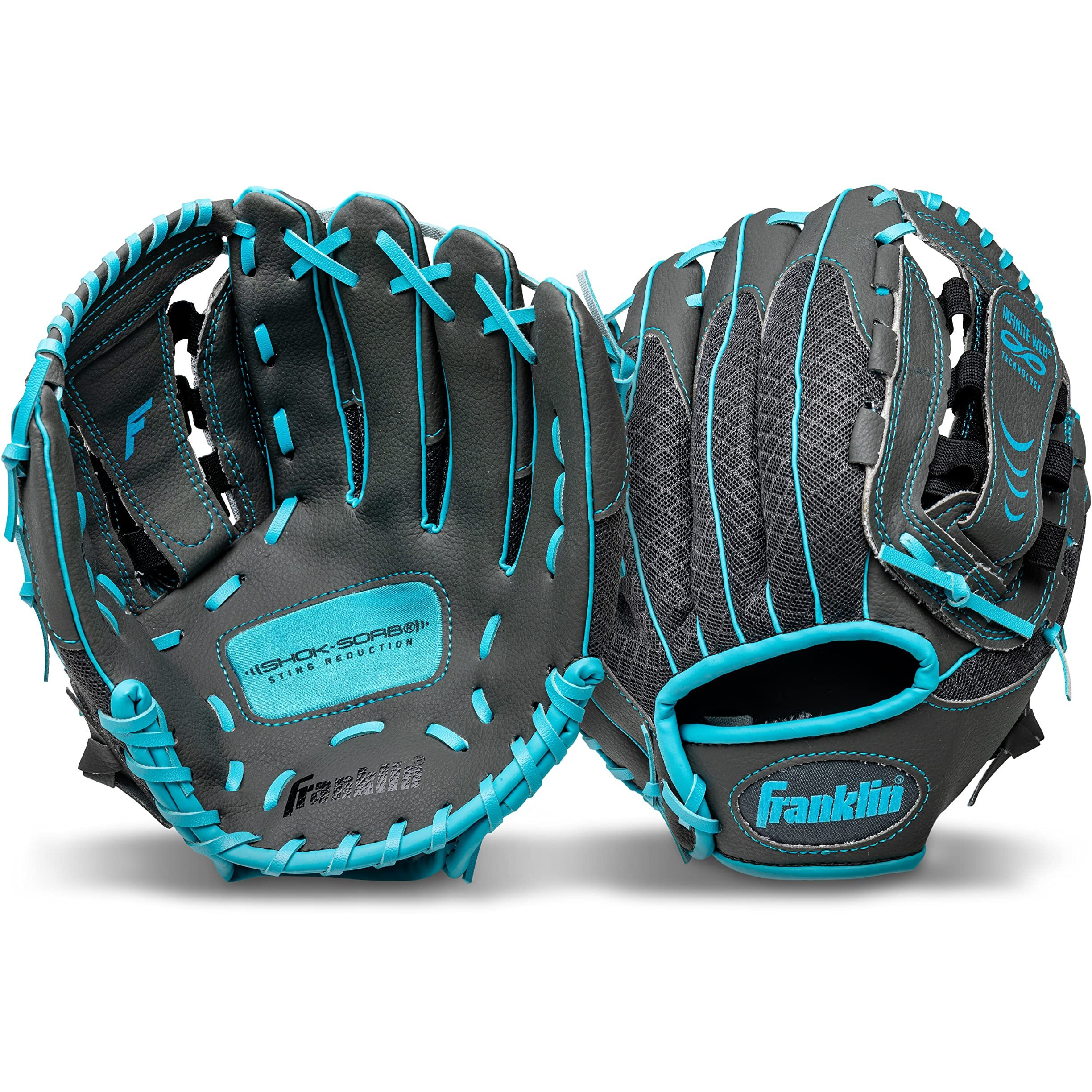 Franklin Sports Kids Baseball Glove - Youth Baseball, Softball + Teeball Glove For Boys + Girls - Shok Sorb Glove - Right Hand Throw - Graphite Blue - 10.5