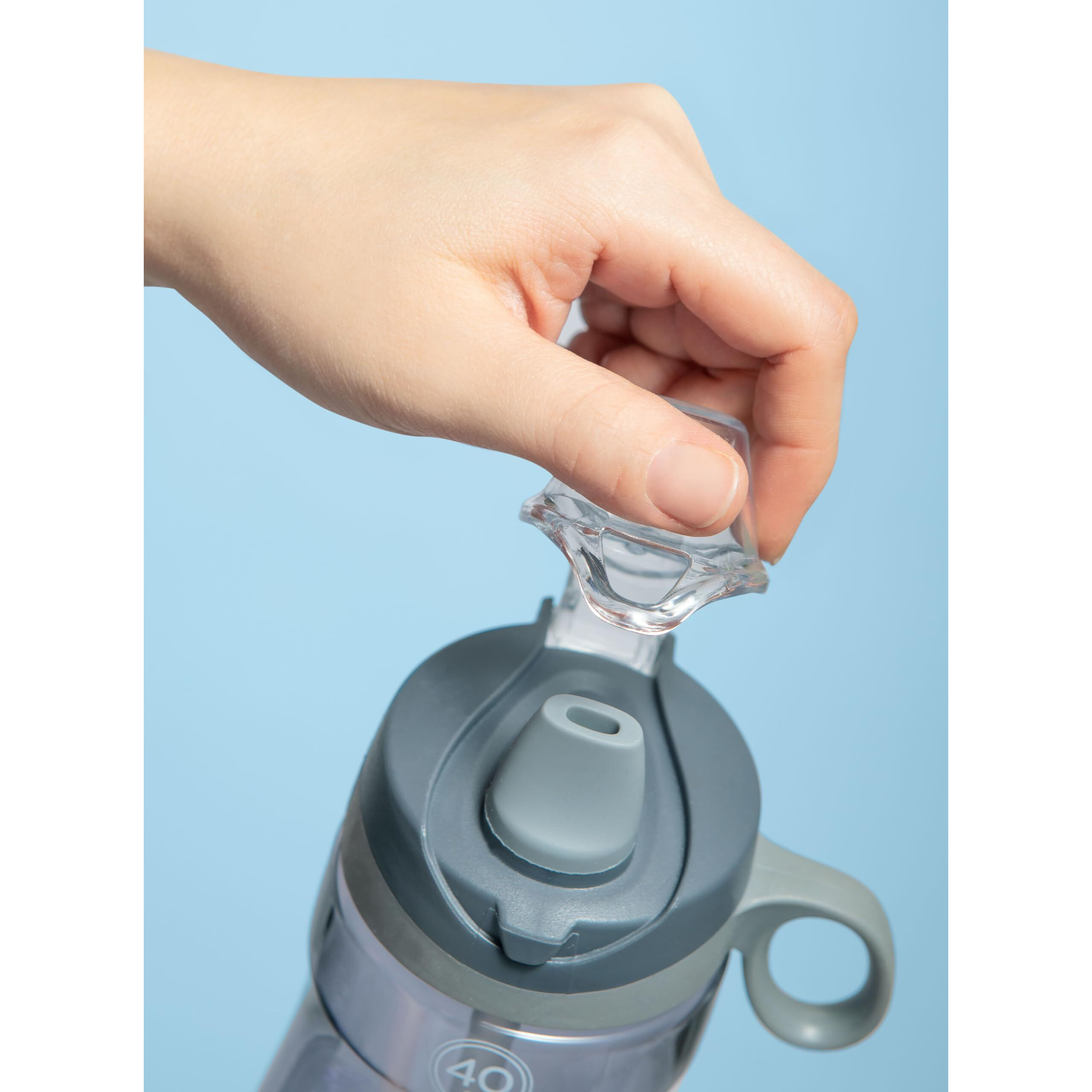 Pogo Bpa-Free Tritan Plastic Water Bottle With Soft Straw, 40 Oz, Grey