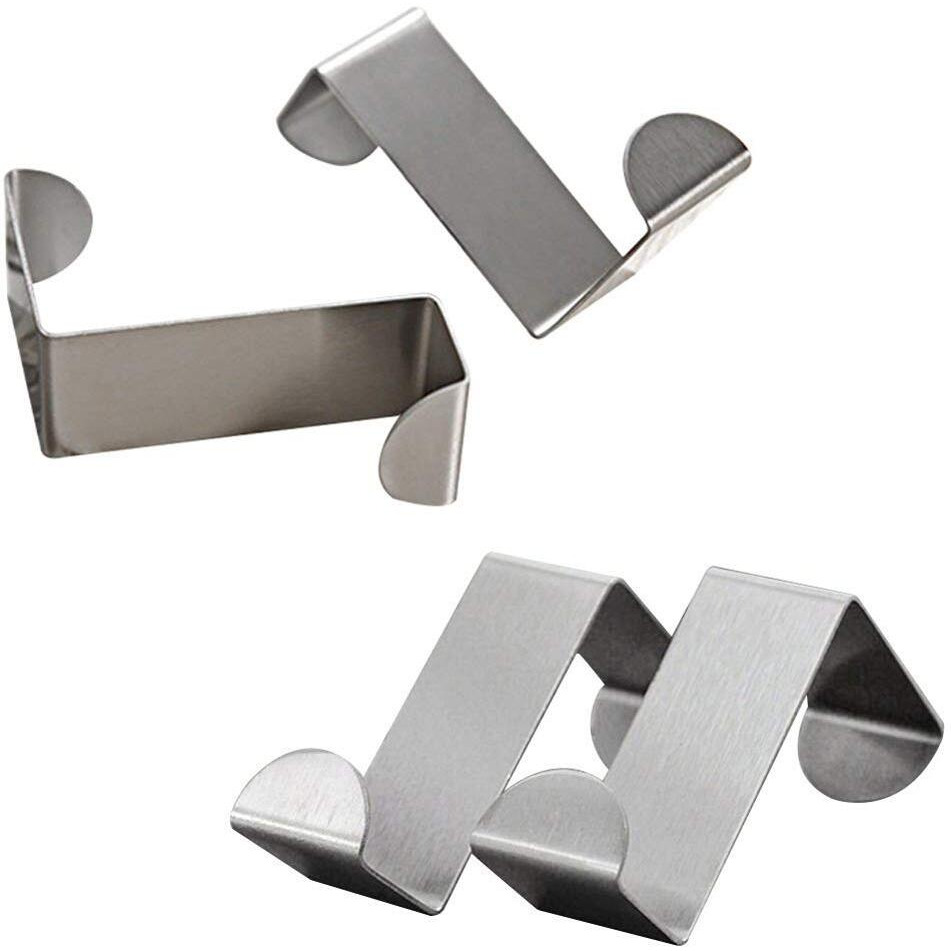 Mziart Pack Of 4 Stainless Steel Reversible Over Door Cabinet Drawer Hooks Office Kitchen Towel Coat Hooks Rack, Silver