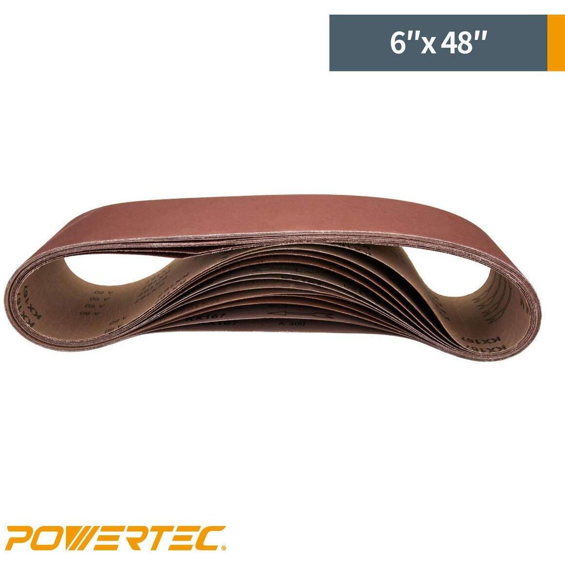 Powertec 6 X 48 Inch Sanding Belts, 120 Grit Aluminum Oxide Belt Sander Sanding Belt For Bench Belt Sander, Wood & Paint Sanding, Metal Polishing, 3Pk (110213)