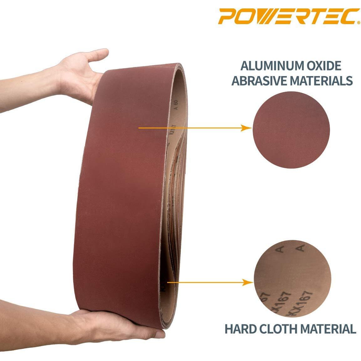 Powertec 6 X 48 Inch Sanding Belts, 120 Grit Aluminum Oxide Belt Sander Sanding Belt For Bench Belt Sander, Wood & Paint Sanding, Metal Polishing, 3Pk (110213)