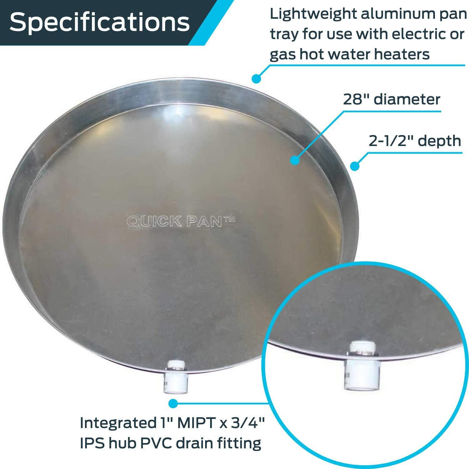 Holdrite Qp-28 Aluminium Water Heater Quickpan With 1 Inch Pvc Drain Fitting, 28 Inch Diameter