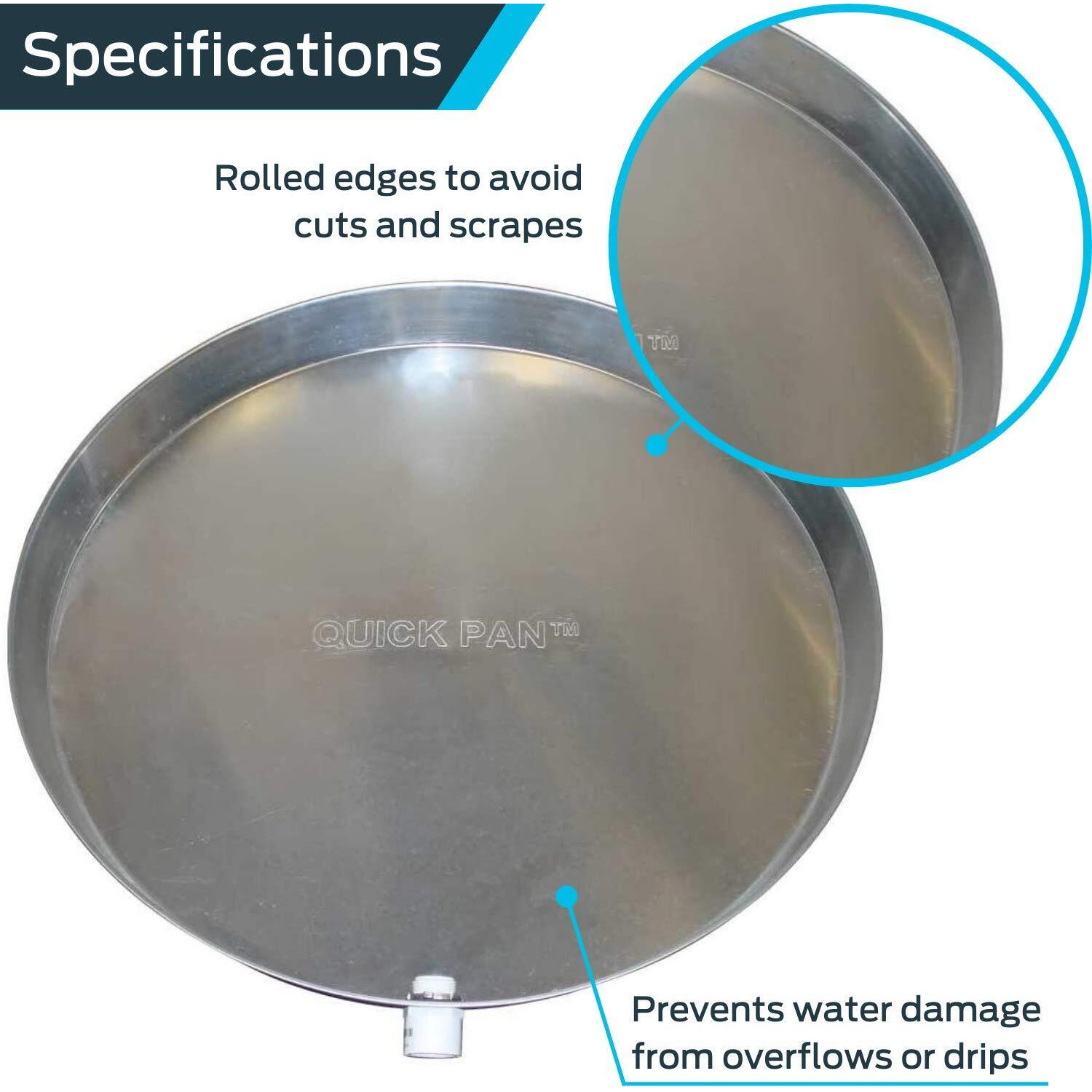 Holdrite Qp-28 Aluminium Water Heater Quickpan With 1 Inch Pvc Drain Fitting, 28 Inch Diameter