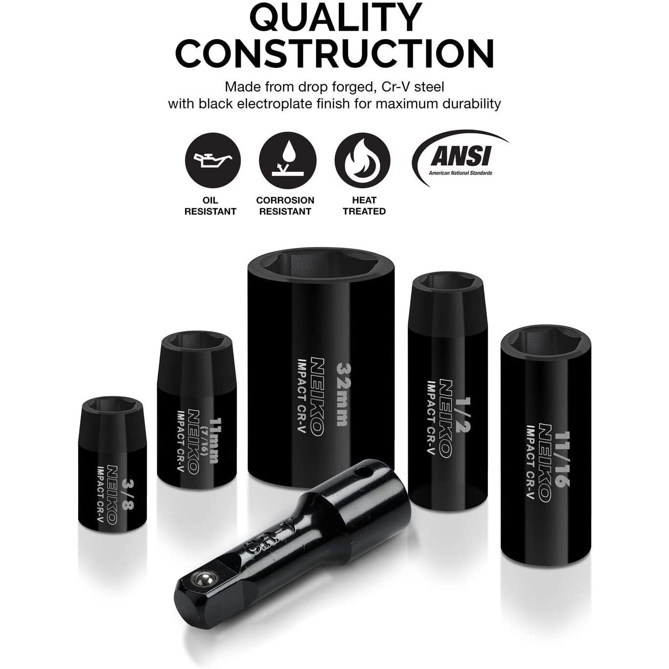 Neiko 02443A 3/8"" And 1/2"" Drive Master Impact Socket Set | 38 Piece | Standard Sae (Inch) And Metric (Mm) Sizes Below | Deep And Shallow Kit | Cr-V Steel | Includes Duometric Sockets