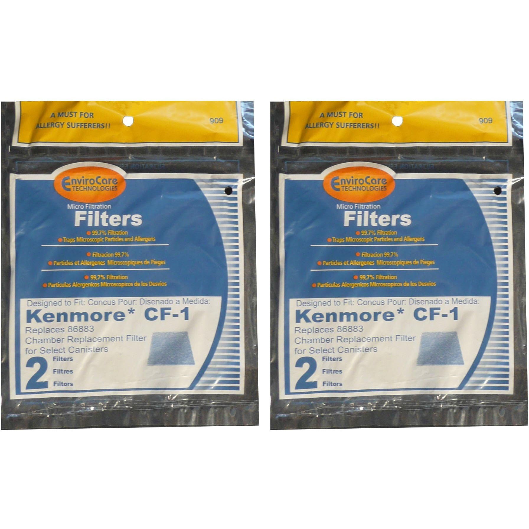 Envirocare Premium Replacement Vacuum Cleaner Filters Made To Fit Kenmore Sears Progressive Cf1, Progressive & Whispertone, Panasonic Vacuum Cleaners, 86883, 86880, 20-86883, 4 Filters