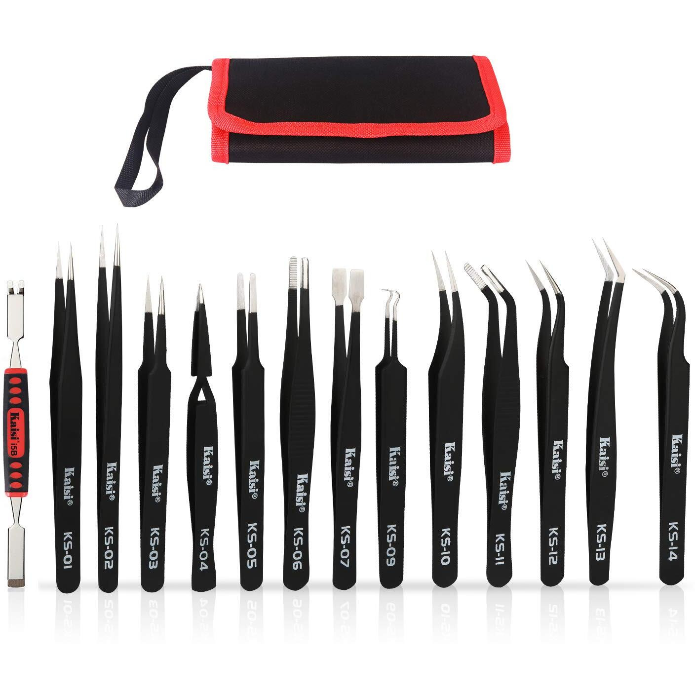 Kaisi 13 Pcs Precision Tweezers Set Anti-Static Esd Tweezers Kit With 13 Precision Non-Magnetic Stainless Steel Tweezers With Tweezers Storage Bag