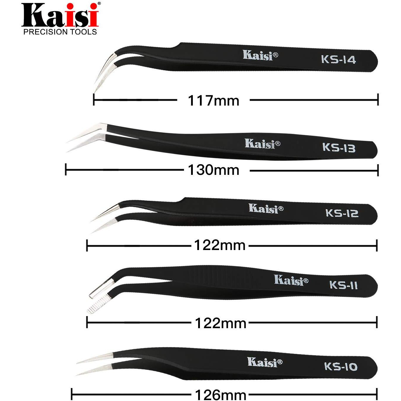 Kaisi 13 Pcs Precision Tweezers Set Anti-Static Esd Tweezers Kit With 13 Precision Non-Magnetic Stainless Steel Tweezers With Tweezers Storage Bag