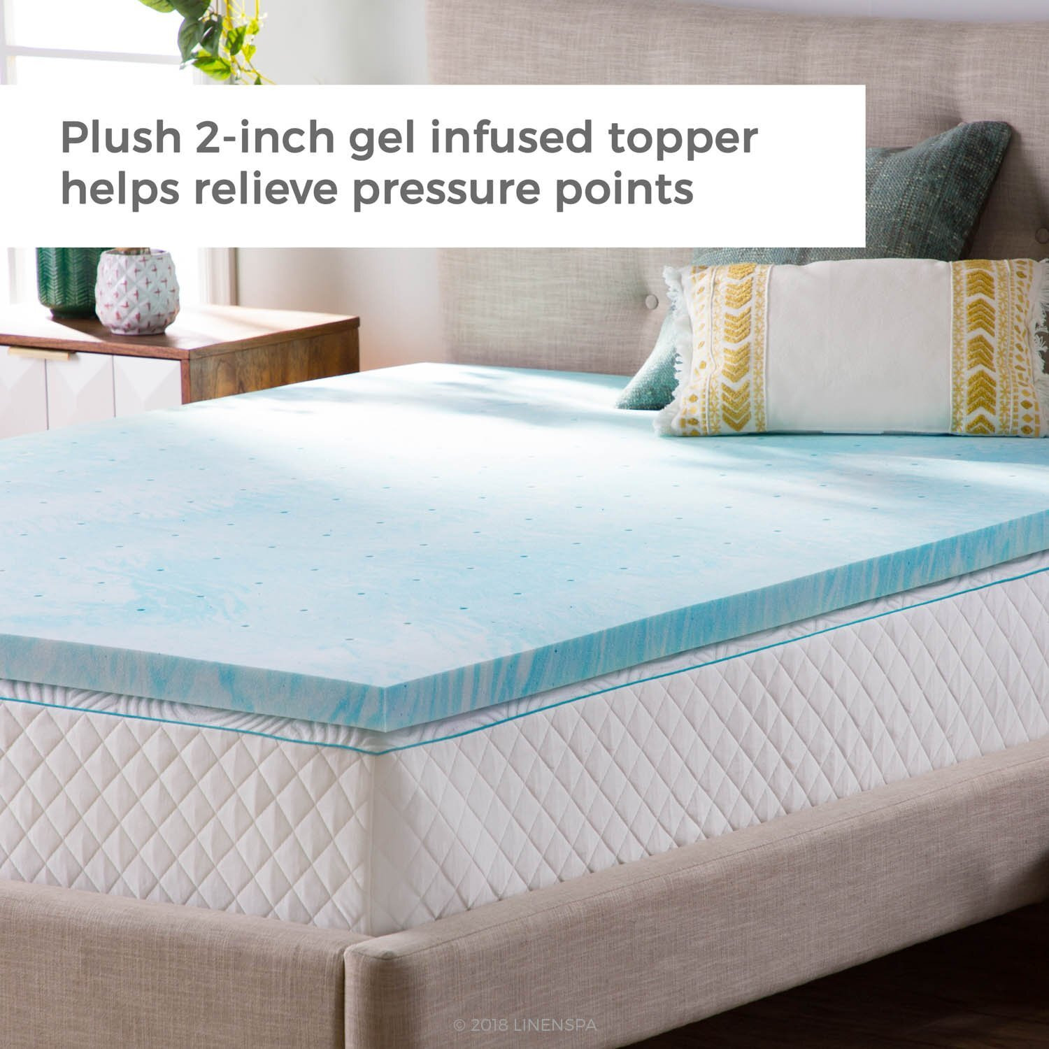 Linenspa 2 Inch Gel Swirl Memory Foam Mattress Topper - Cooling Gel Infused - Pressure Relieving - Certipur Certified - Full