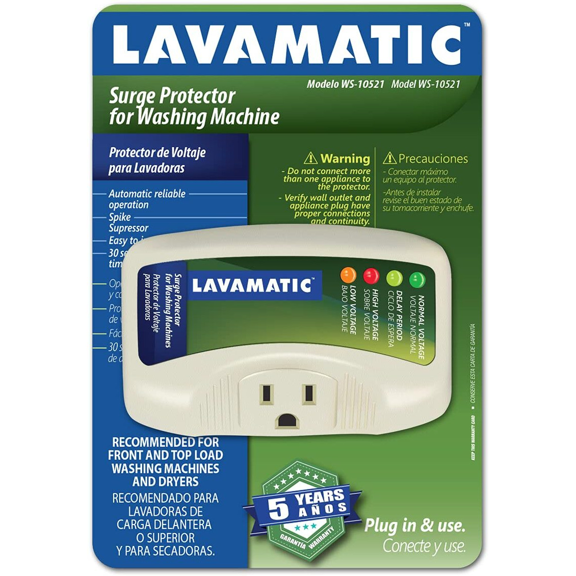 Lavamatic Ws-10521 Electronic Voltage & Surge Protector For Washing Machine - Front Top Load Washers ((1) Piece)