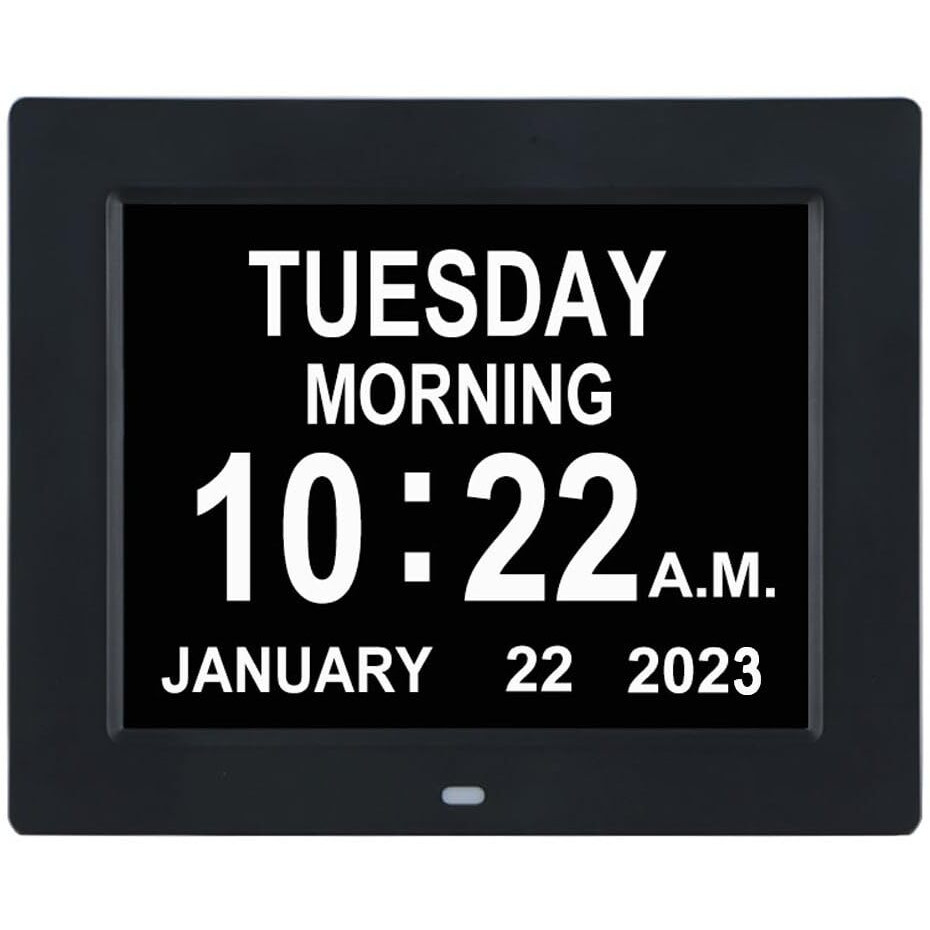 Tmc [2024 New Clock With Day And Date For Elderly-Digital Clock Large Display With 12 Alarm Options,Dementia Clock Large Number Digital Clocks For Seniors(8-Inch,Black)