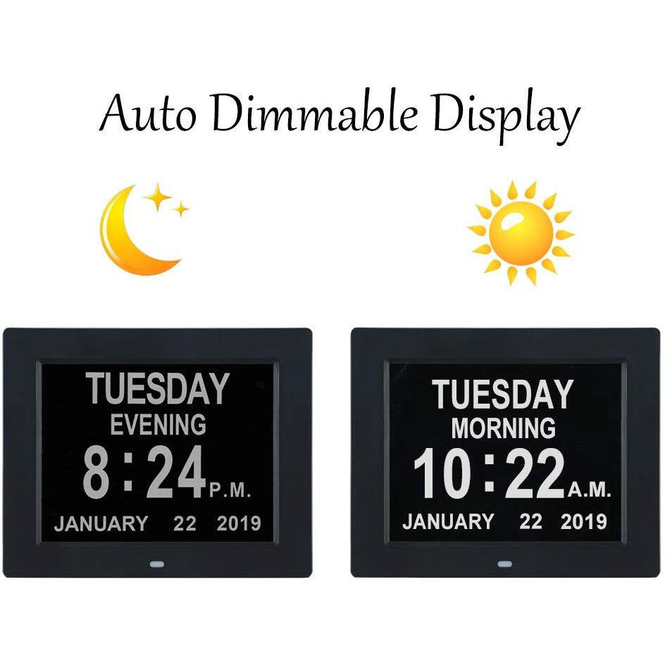 Tmc [2024 New Clock With Day And Date For Elderly-Digital Clock Large Display With 12 Alarm Options,Dementia Clock Large Number Digital Clocks For Seniors(8-Inch,Black)