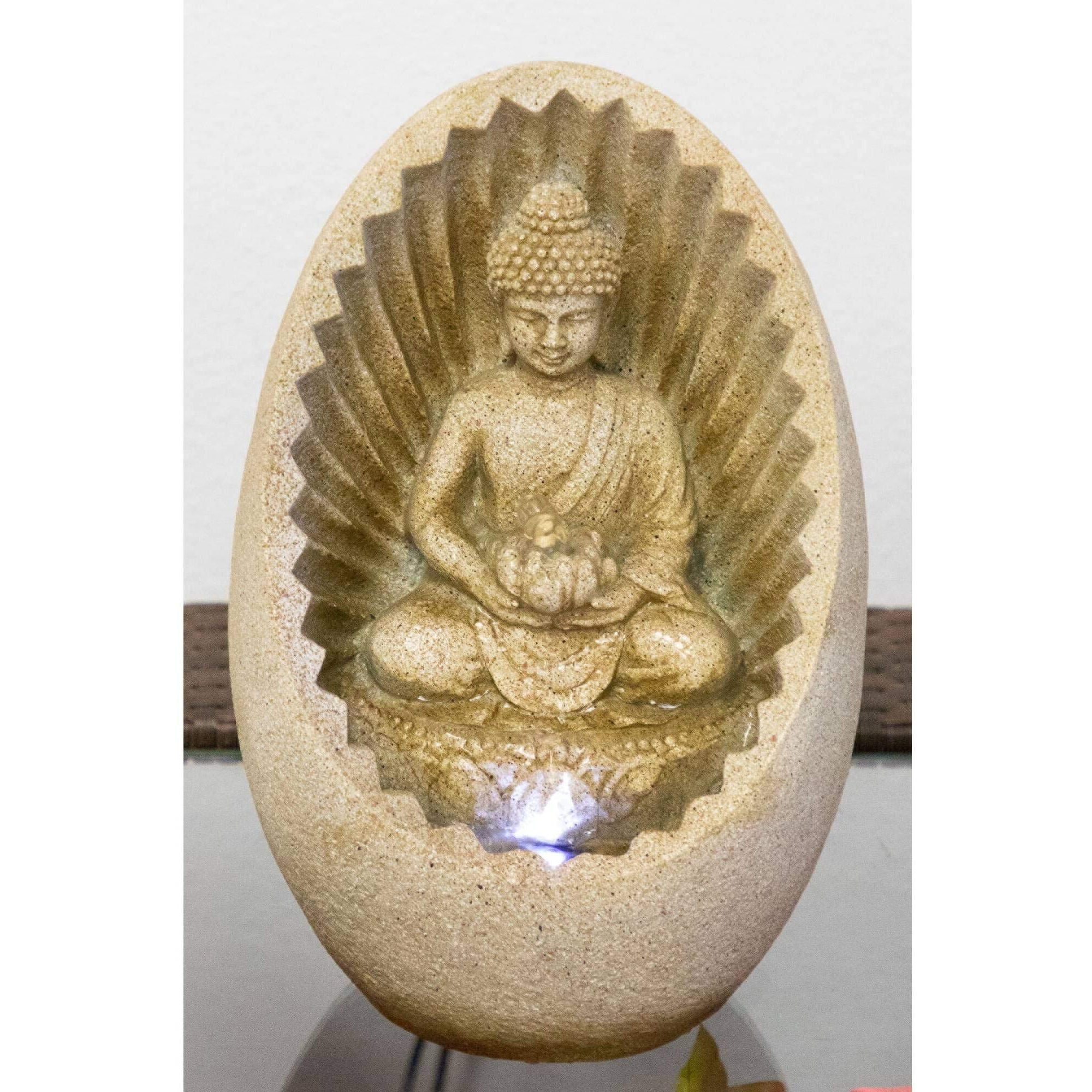 Alpine Corporation Win322 Indoor/Outdoor Tabletop Buddha Fountain With Led Lights, Soothing Buddha Garden Fountain 11"", Beige