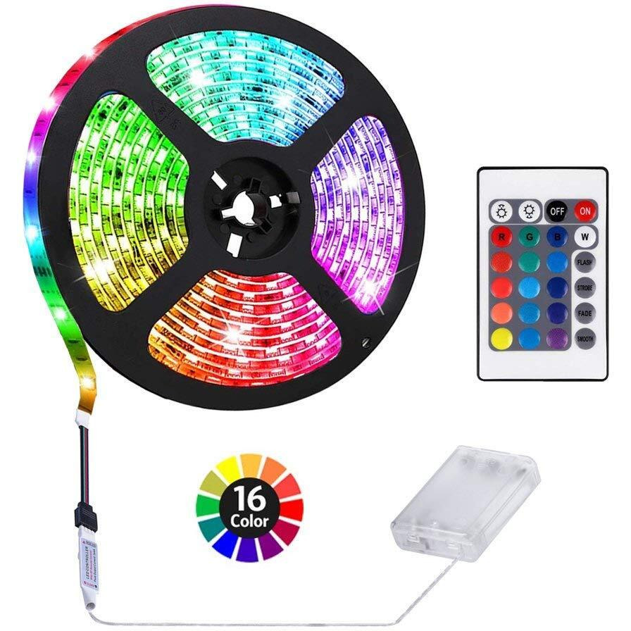 Hikenri 1M/3.3Ft Battery Powered Led Strip Lights, Flexible Color Changing Rgb Led Light Strip, Tv Backlight Background Lighting
