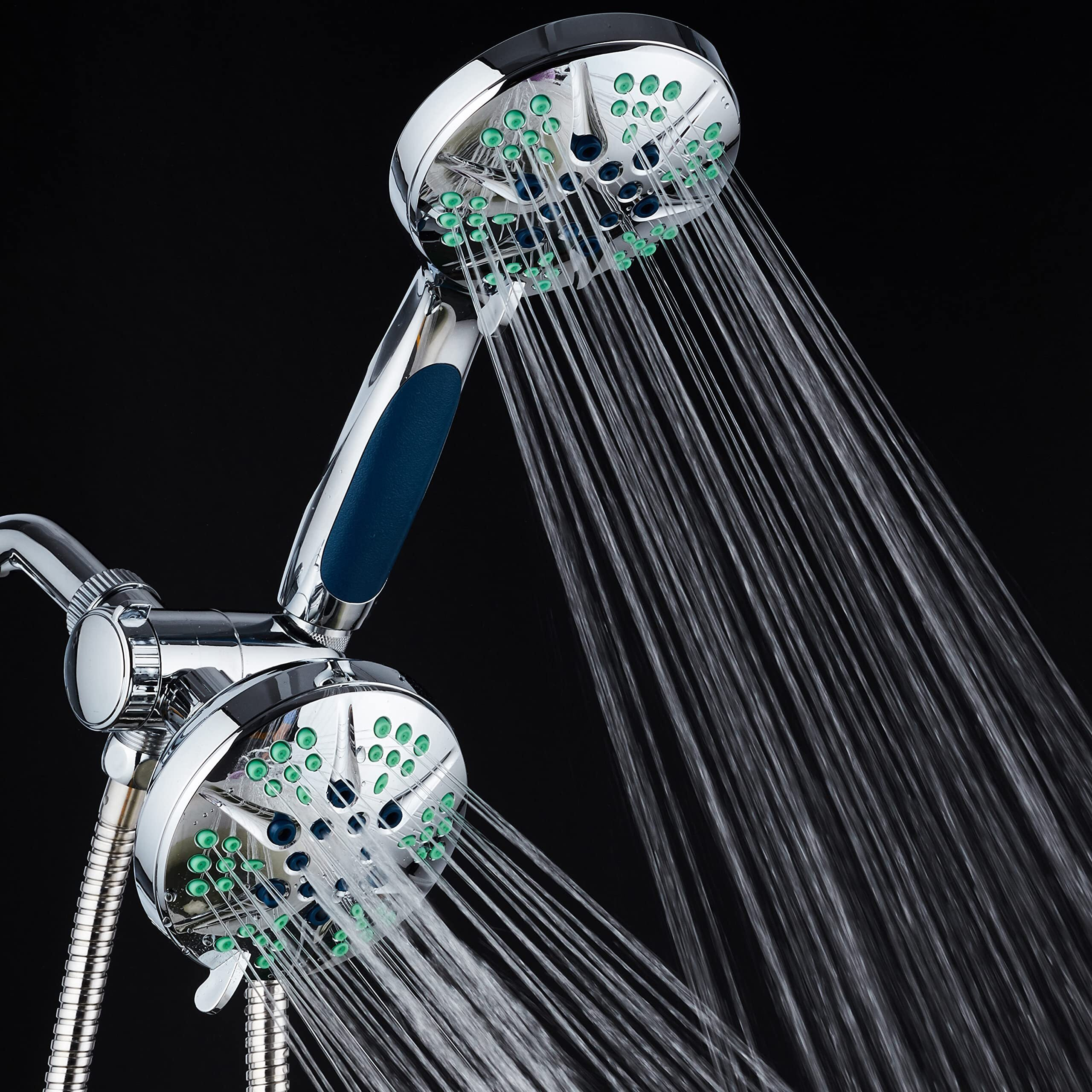 Hotel Spa - Anti-Clog Shower Heads With Handheld Spray-High Pressure Shower Head - 4.3 Inch Showerhead, 4.3 Inch Handheld Shower Head - 3-In-1, 48-Setting Shower Heads 5 Foot Shower Hose (Chrome)