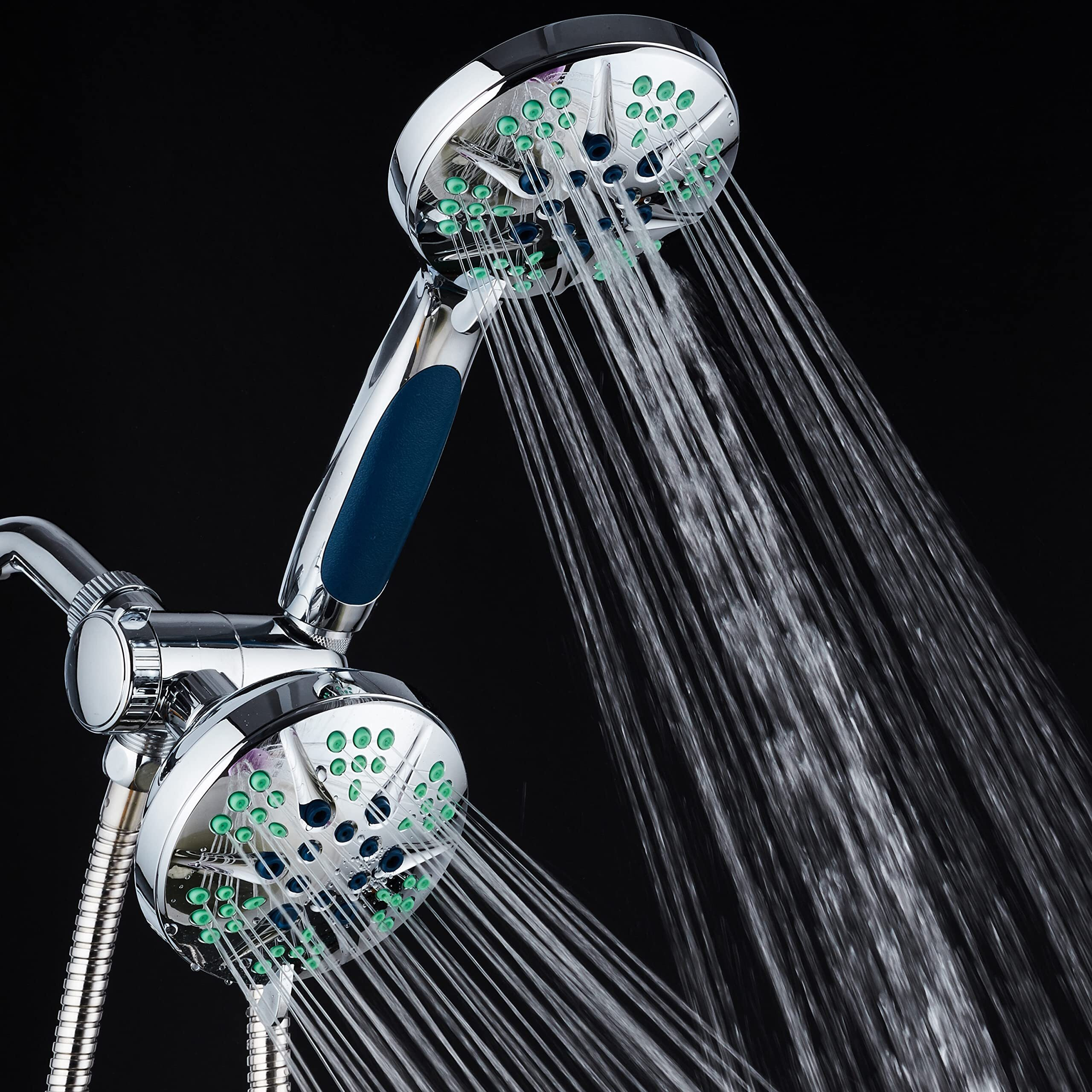 Hotel Spa - Anti-Clog Shower Heads With Handheld Spray-High Pressure Shower Head - 4.3 Inch Showerhead, 4.3 Inch Handheld Shower Head - 3-In-1, 48-Setting Shower Heads 5 Foot Shower Hose (Chrome)