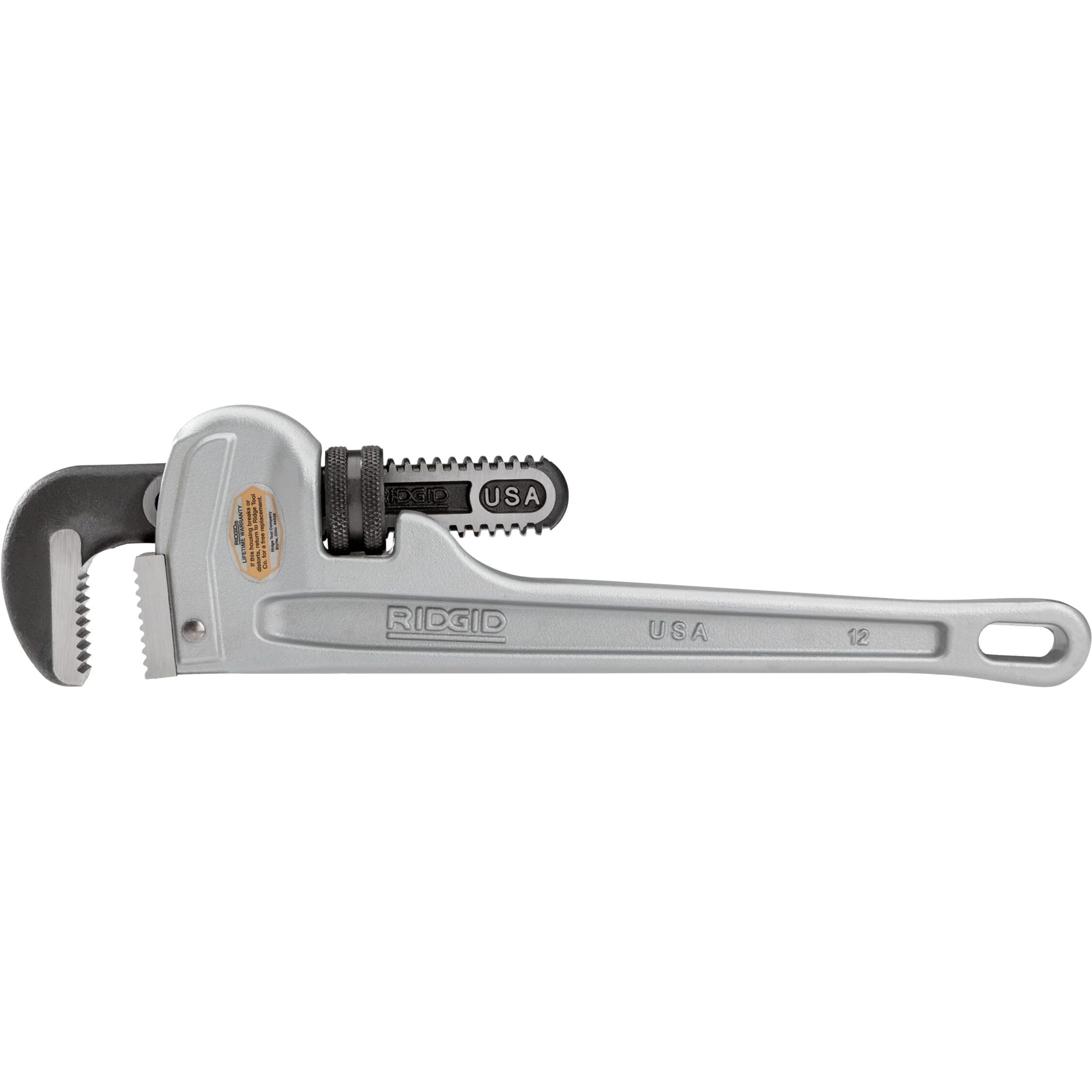 Ridgid 47057 Aluminum Straight Pipe Wrench, 12"" Sturdy Plumbing Wrench With Self Cleaning Threads And Hook Jaws