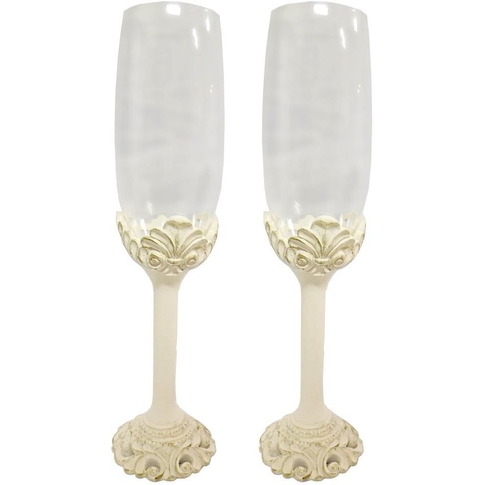 Fashioncraft Vintage Ivory Champagne Glasses Baroque Design Antique Set Of Toasting Flutes, 2 Count (Pack Of 1)