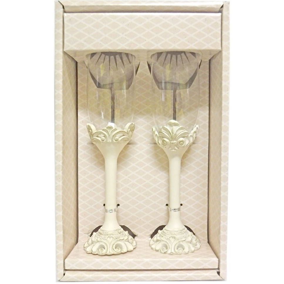 Fashioncraft Vintage Ivory Champagne Glasses Baroque Design Antique Set Of Toasting Flutes, 2 Count (Pack Of 1)