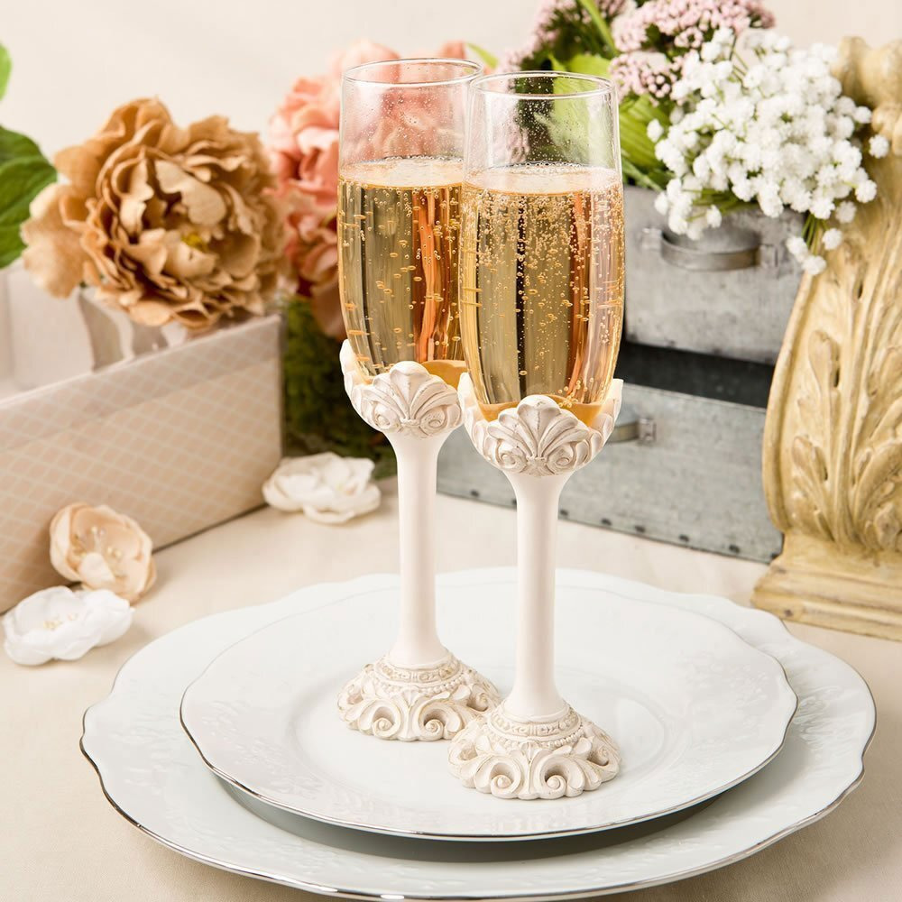 Fashioncraft Vintage Ivory Champagne Glasses Baroque Design Antique Set Of Toasting Flutes, 2 Count (Pack Of 1)