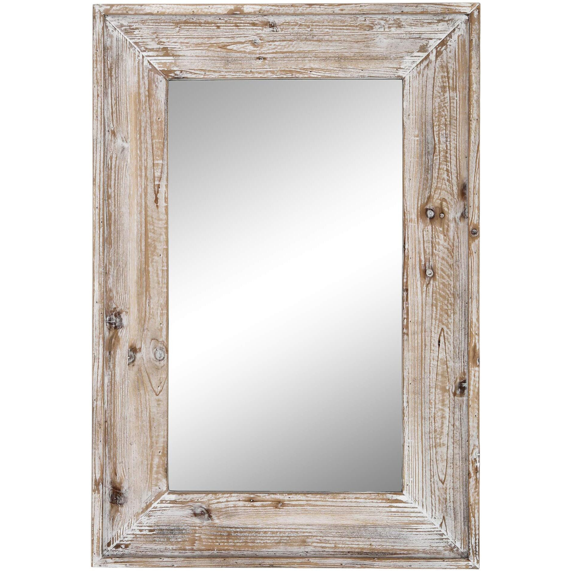 Emaison 36 X 24 Inch Wall Mount Wood Frame Bathroom Vanity Mirror Rustic Horizontal/Vertical Rectangle Mirror For Over Sink, Bedroom, Farmhouse Home Decor (Distressed White)