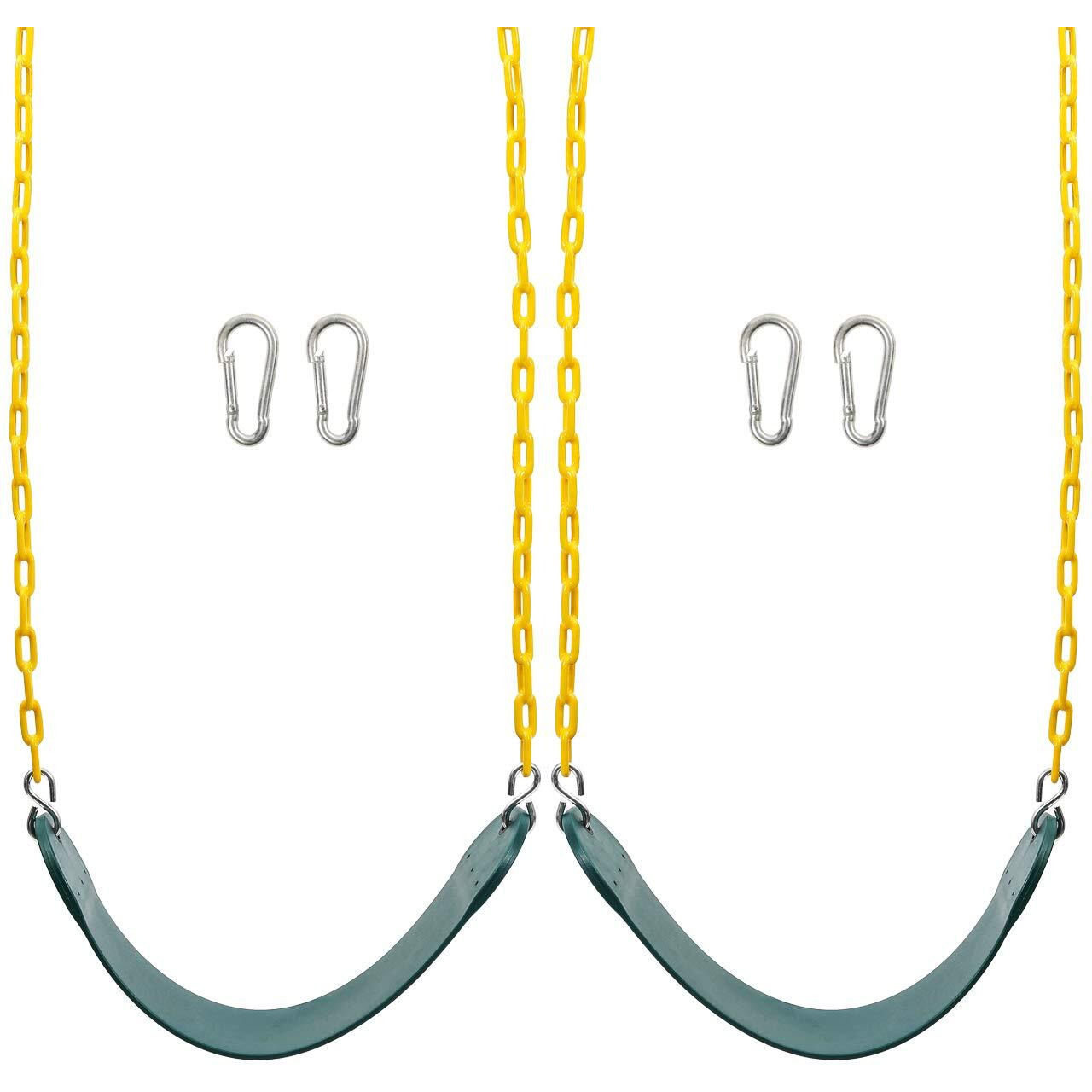 Sunnyglade 2Pcs Swings Seats Heavy Duty With 66"" Chain, Playground Swing Set Accessories Replacement With Snap Hooks, Support 250Lb (Green)