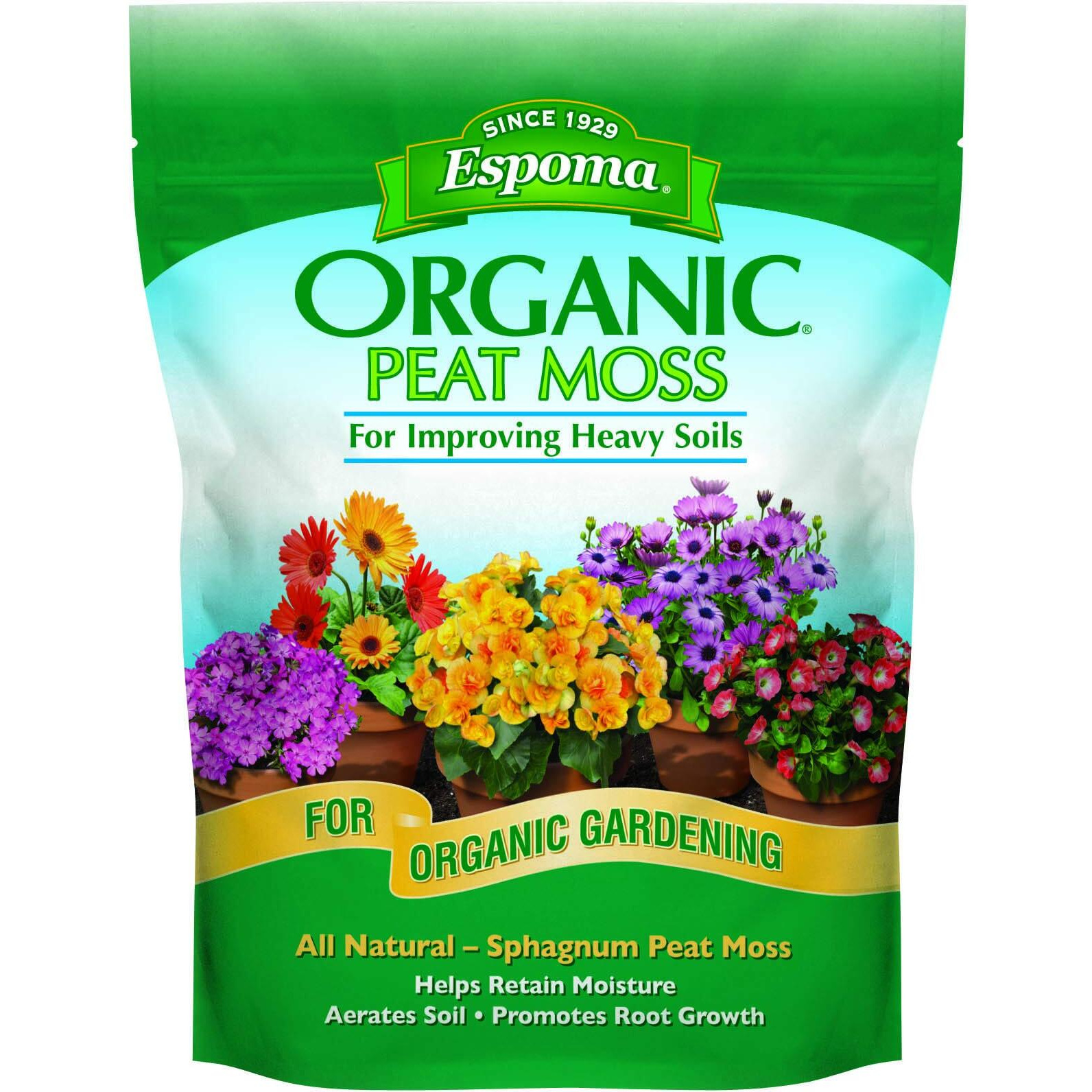 Espoma Organic Peat Moss All-Natural Horticultural Grade Sphagnum Peat Moss Approved For Organic Gardening. Helps Improve Aeration & Moisture Retention. Promotes Root Growth - Pack Of One