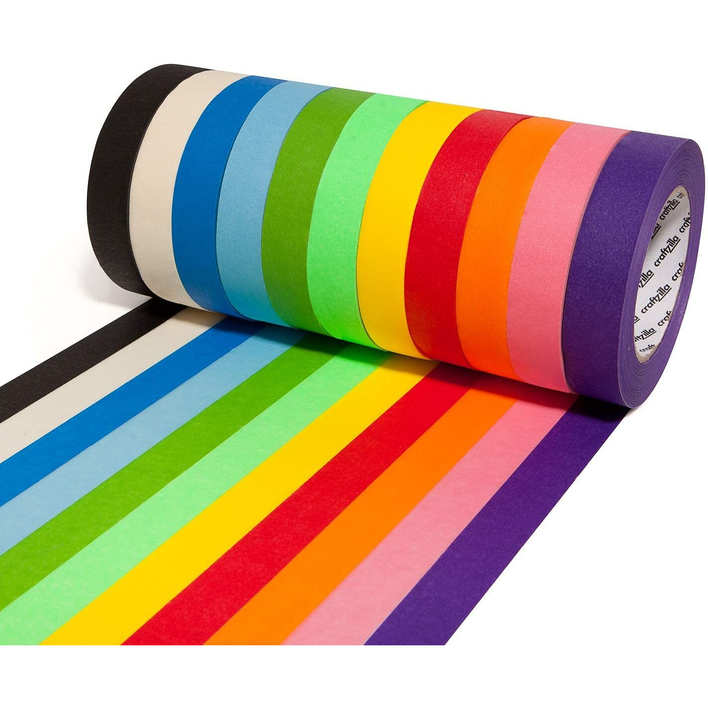 Colored Masking Tape - 11 Rolls, 55 Yd X 1 In Ea Colored Tape Roll - 1,815 Ft X 1In Wide Of Colorful Craft Tape - Vibrant Rainbow Colored Painters Tape - Great For Art, Labeling & Classroom Decoration