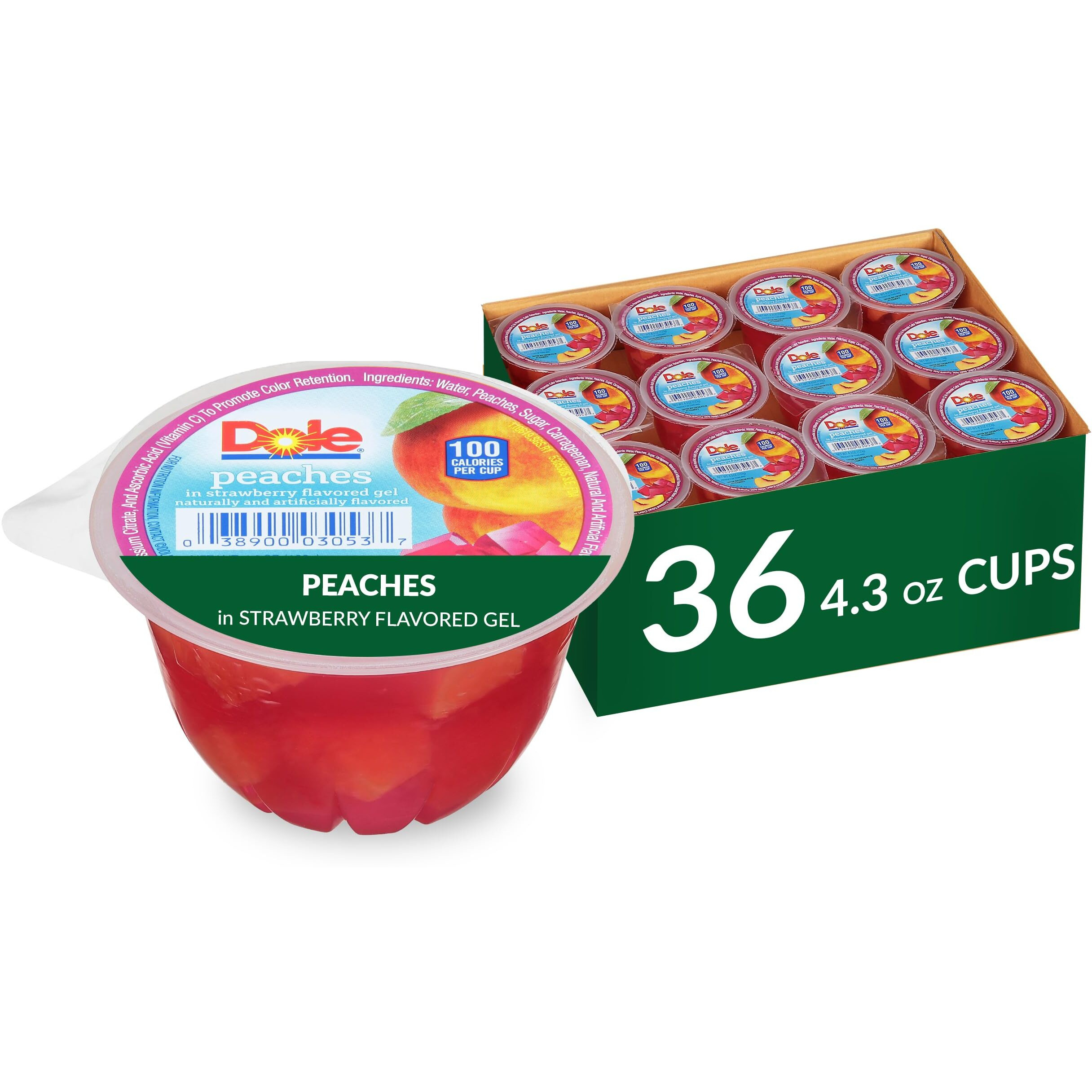 Dole Fruit Bowls Peaches In Strawberry Flavored Gel Snacks, 4.3Oz 36 Total Cups, Gluten & Dairy Free, Bulk Lunch Snacks For Kids & Adults