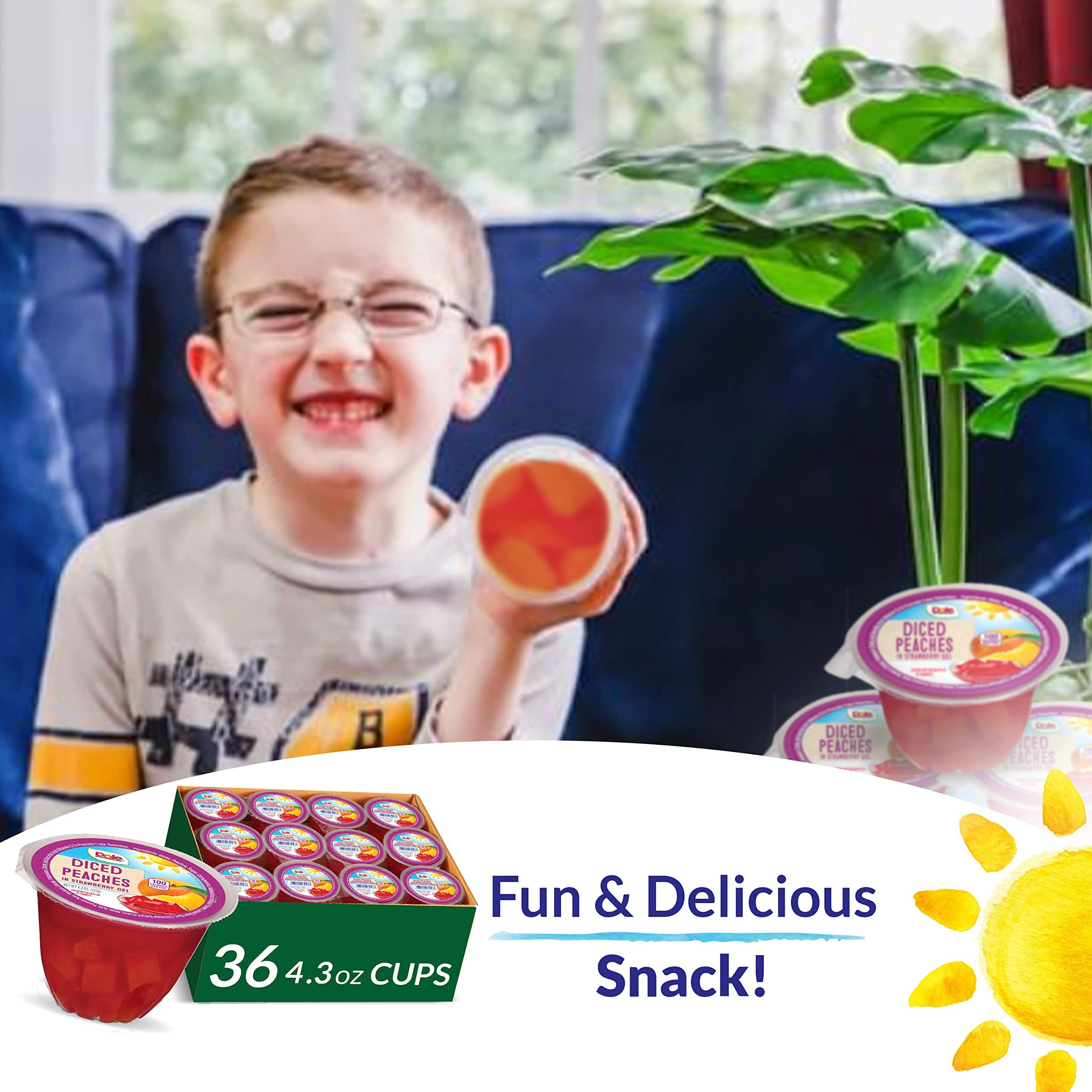 Dole Fruit Bowls Peaches In Strawberry Flavored Gel Snacks, 4.3Oz 36 Total Cups, Gluten & Dairy Free, Bulk Lunch Snacks For Kids & Adults