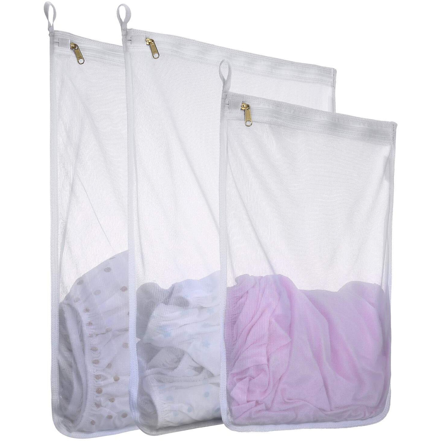 Mesh Laundry Bag For Delicates With Ykk Zipper, Roomyroc Mesh Wash Bag, Travel Storage Organize Bag, Clothing Washing Bags For Laundry, Travel Laundry Bag (White, 2 Large & 1 Medium)