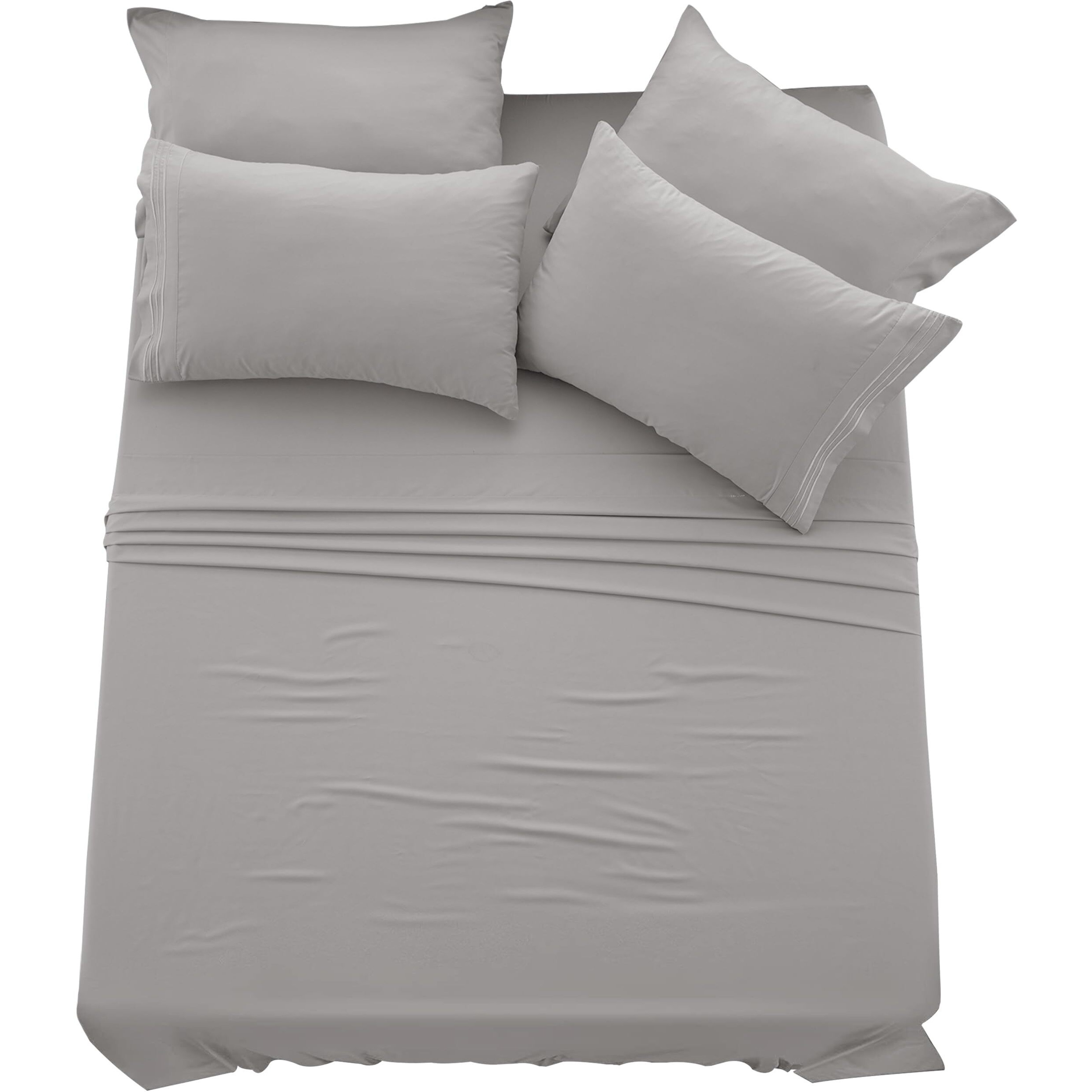 Lux Decor Full Sheet Set - 6 Pc Brushed Microfiber Bed Sheets 16 Inches Deep Pockets - Embroidered & Plain Pillowcases - Hotel Luxury Sheets Full Size Bed Set - Soft Bedding Sheets (Grey)