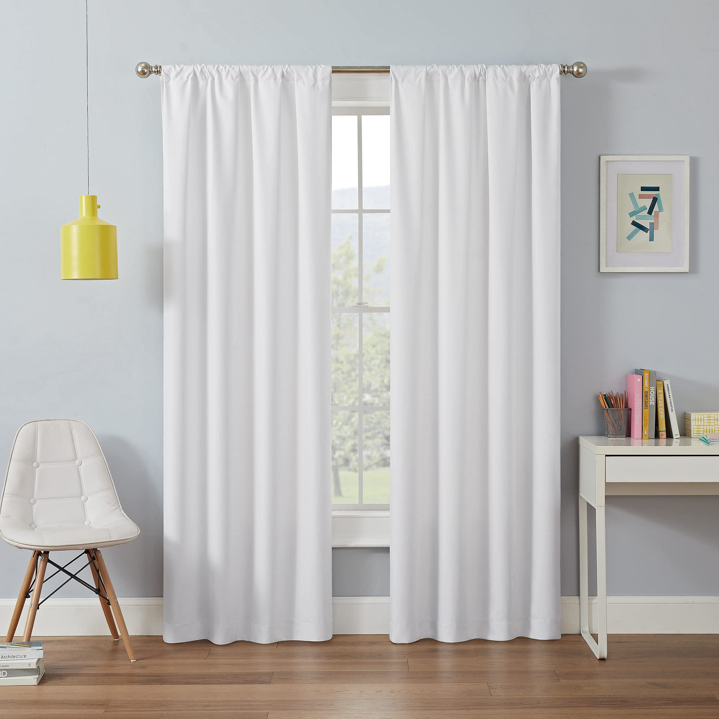 Eclipse Kendall Modern Blackout Thermal Rod Pocket Window Curtain For Bedroom Or Living Room (1 Panel), 42 X 63, White
