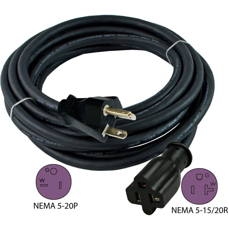 Conntek Nema 5-20 20-Amp T-Blade Sjoow 12/3 Anti-Weather, Oils, Acids And Chemicals Rubber Extension Cord, 25-Feet