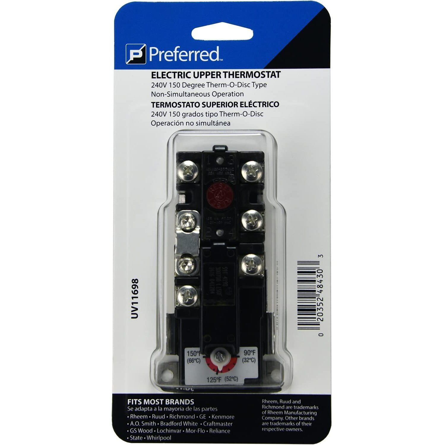 Rheem Uv11698 Uv11698-Thermostat-Electric, 5.4X3X1.3 Inches, Black