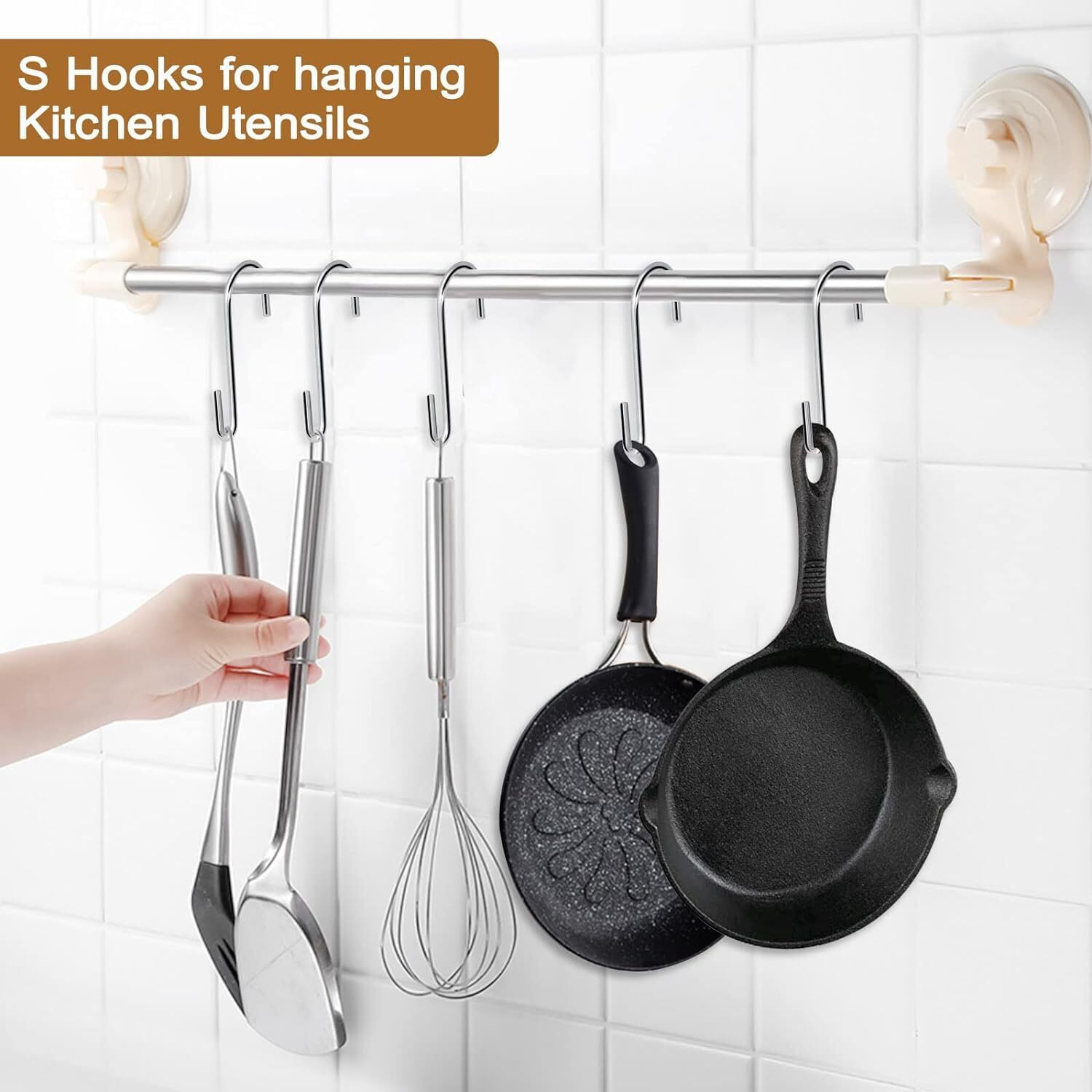 Esfun 24 Pack 3 Inch Heavy Duty S Hooks Pan Pot Holder Rack Hooks Hanging Hangers S Shaped Hooks For Kitchenware Pots Utensils Clothes Bags Towels Plants