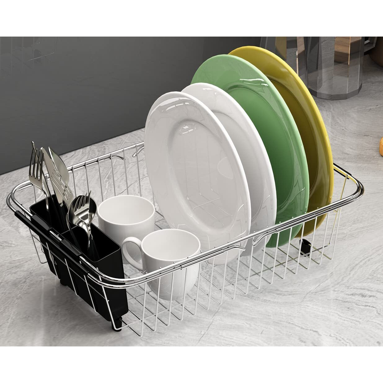 Tesot Adjustable Over Sink Dish Rack Stainless Steel Dish Drying Rack On Counter Or In Sink, Rustproof