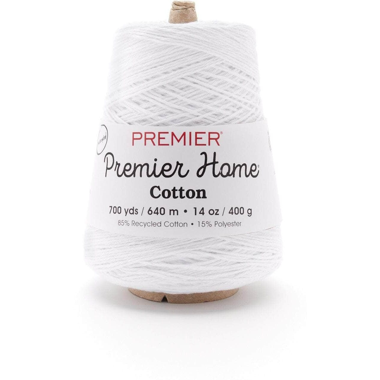 Premier Yarns Home Cotton Cone Yarn, Ideal Knitting And Crochet Supplies, Made Of Recycled Cotton And Polyester, White, 700 Yards