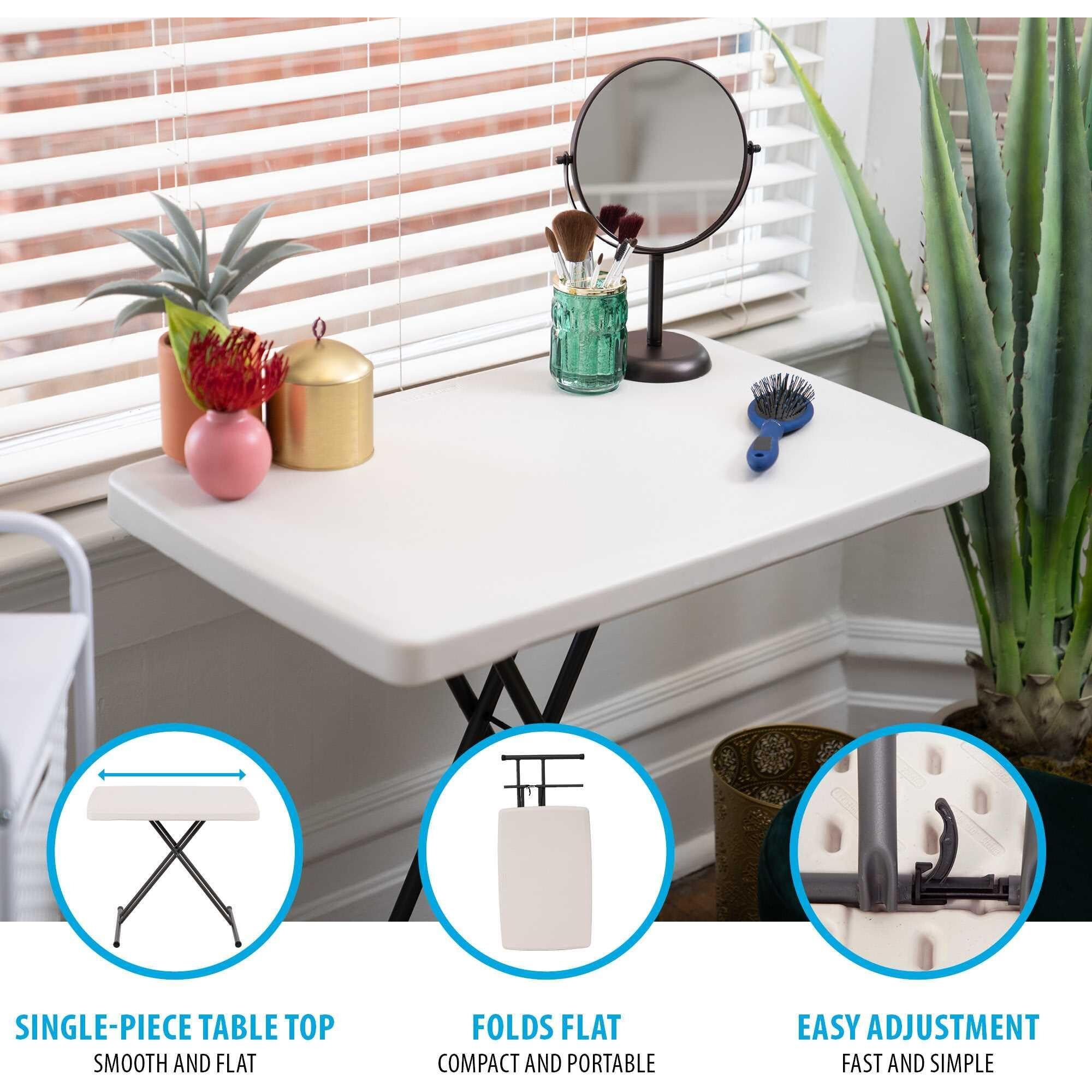 Lifetime 28240 Adjustable Folding Laptop Table Tv Tray, 30 Inch Almond