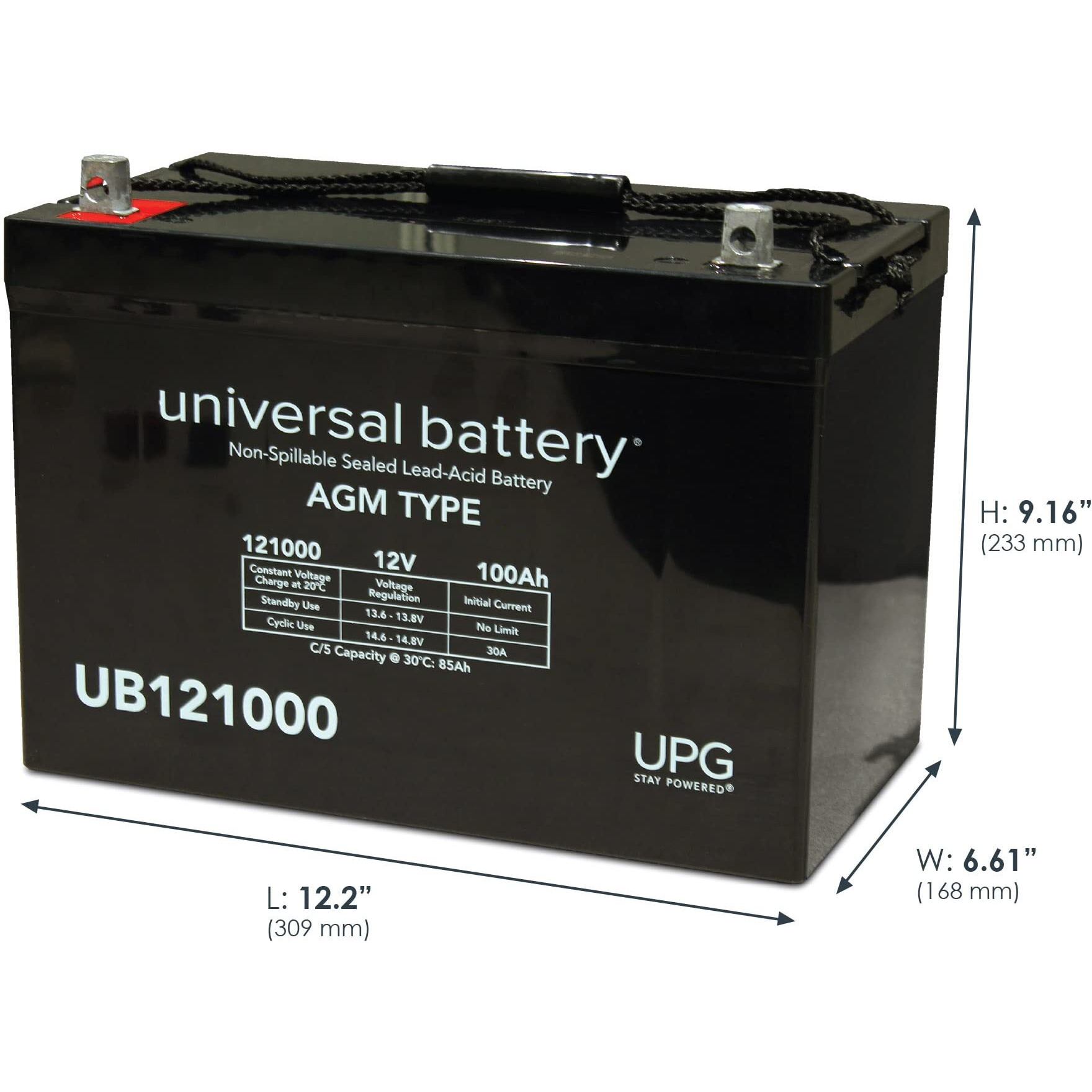 Upg Universal Power Group 12V 100Ah Solar Wind Agm Sla Deep Cycle Vrla Battery 12V 24V 48V