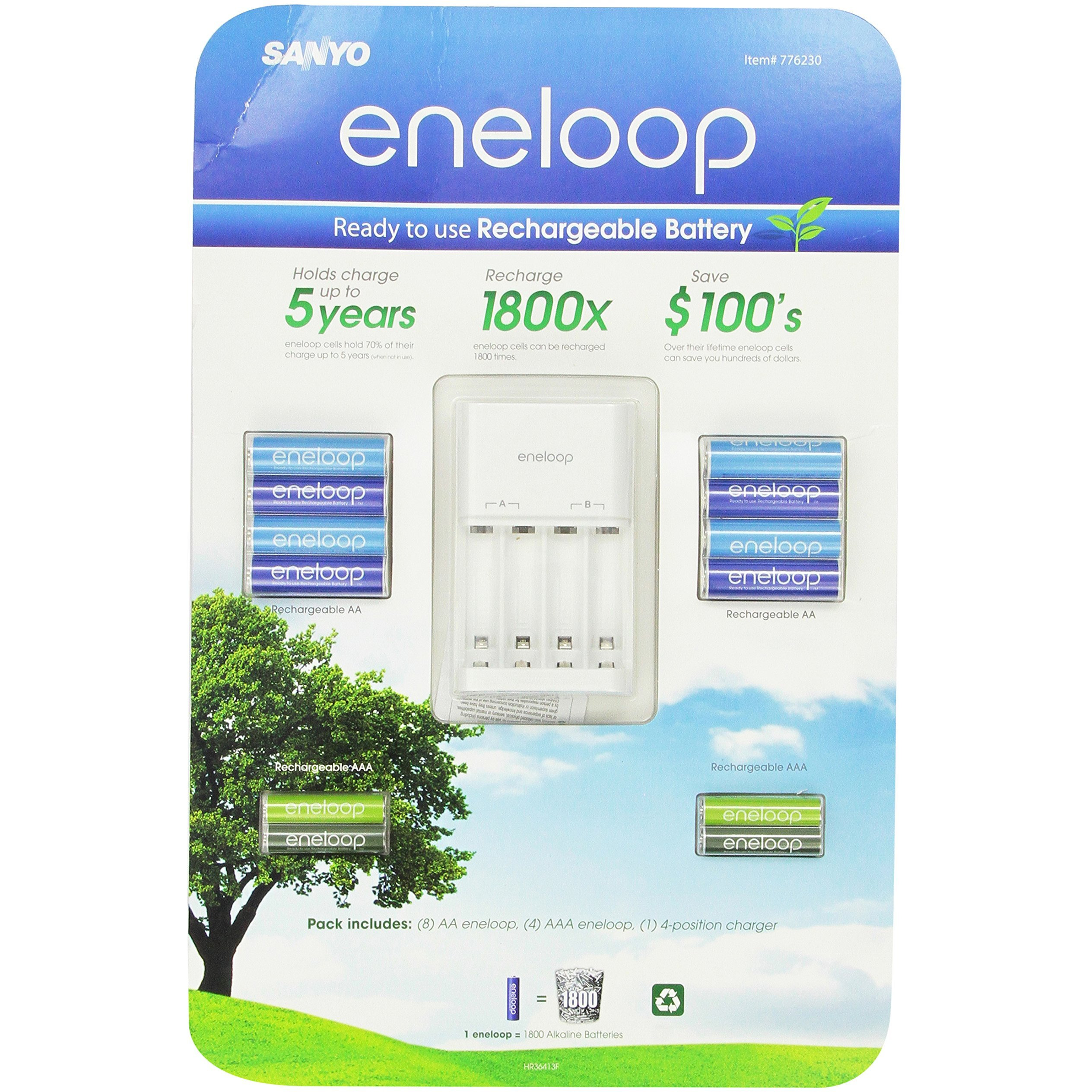 Sanyo Eneloop Ni-Mh Charger & Battery Pack (8X Aa, 4X Aaa) (3Rd Gen, 1800X Recharge Cycles)