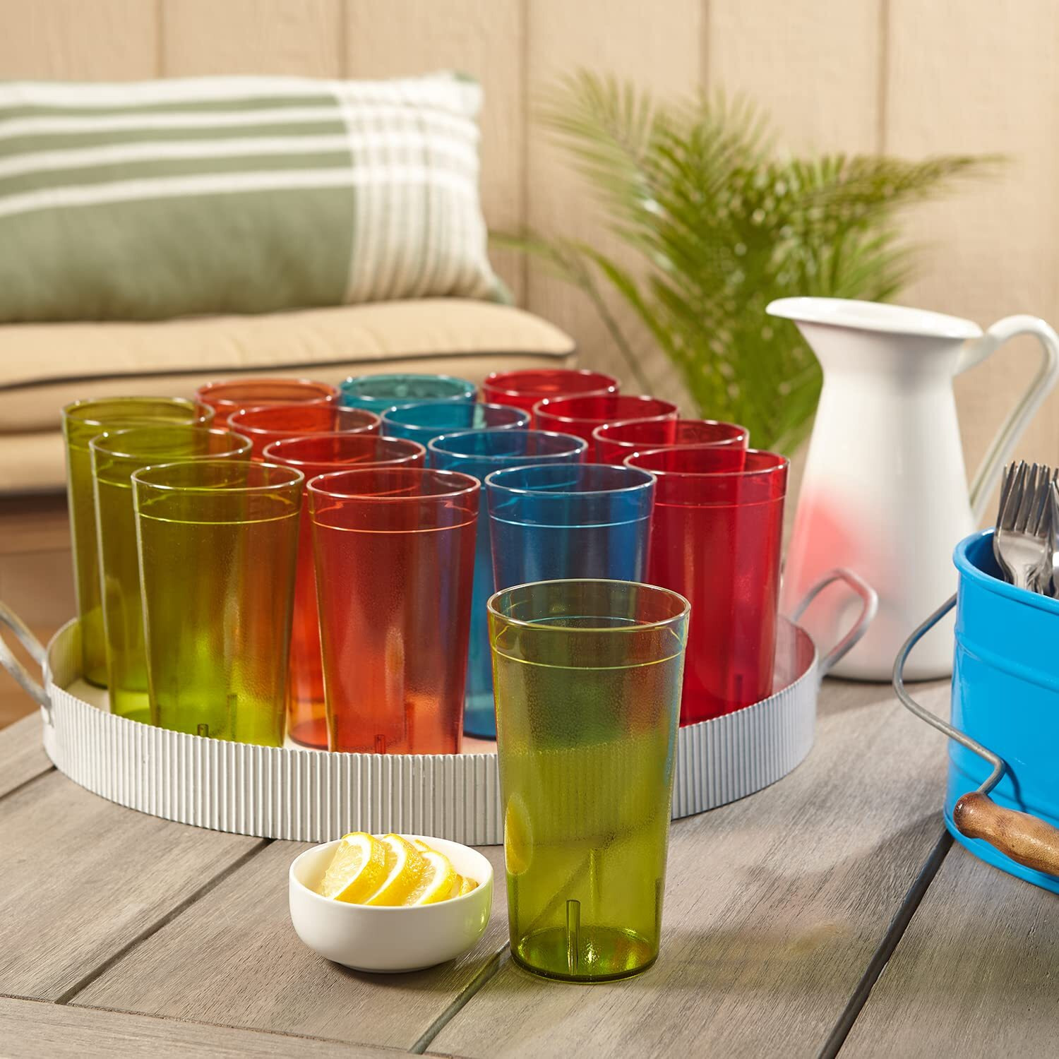 Us Acrylic Cafe Plastic Reusable Tumblers (Set Of 16) 20-Ounce Water Cups Assorted Colors | Restaurant Style Drinking Glasses Value Set, Stackable, Bpa-Free, Made In The Usa | Top-Rack Dishwasher Safe
