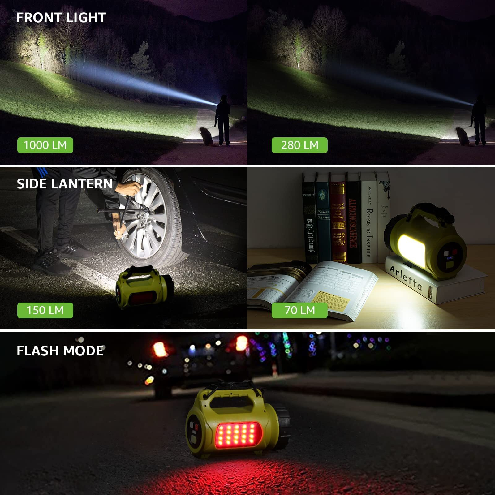 Le Rechargeable Led Lantern, Camping Essentials, 1000Lm, 5 Light Modes, Power Bank, Ipx4 Waterproof, Lantern Flashlight For Hurricane Emergency, Hiking, Home And More, Usb Cable Included