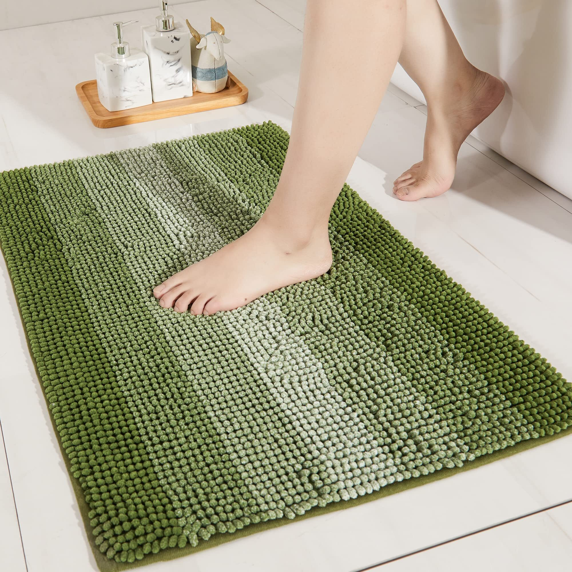 Cosy Homeer 28X18 Inch Bath Rugs Made Of 100% Polyester Extra Soft And Non Slip Bathroom Mats Specialized In Machine Washable And Water Absorbent Shower Mat,Green