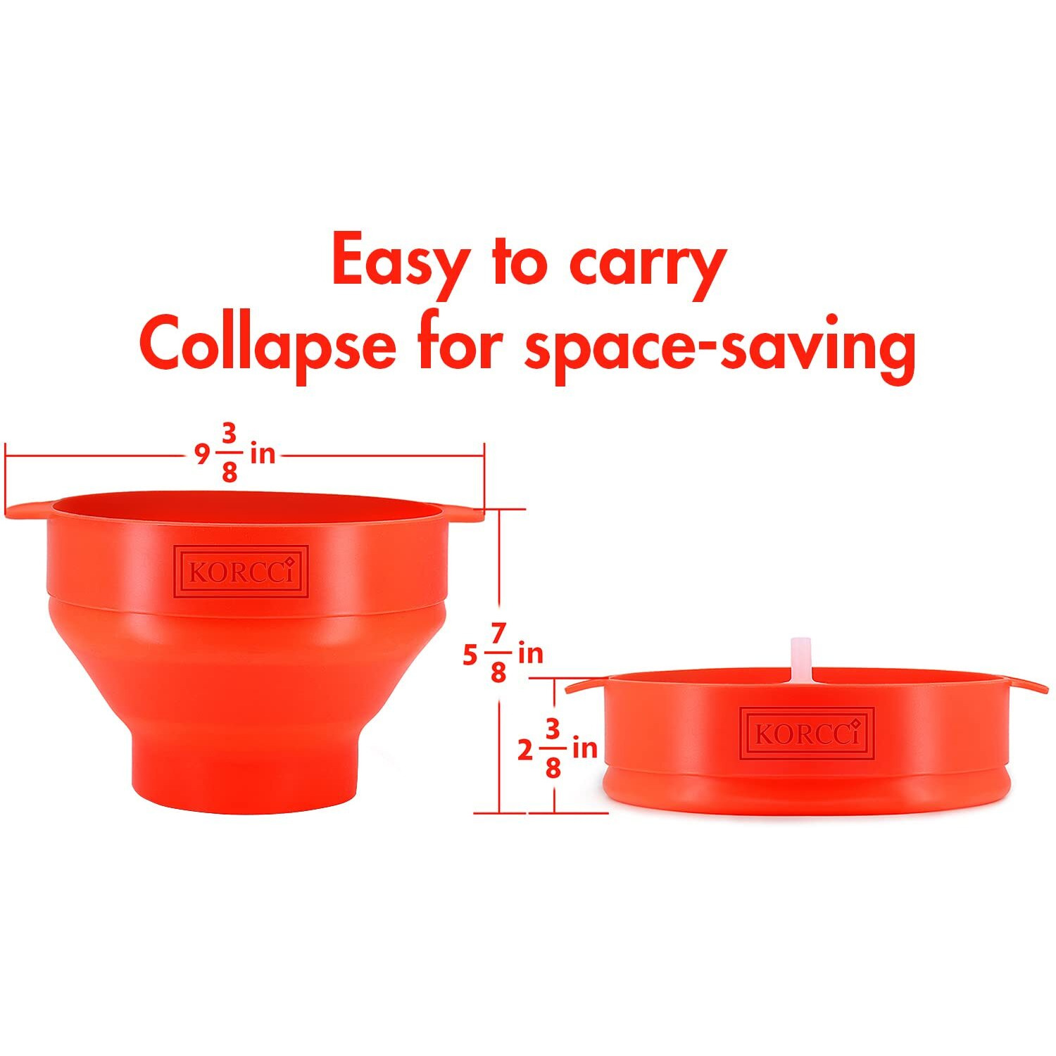 The Original Korcci Microwaveable Silicone Popcorn Popper, Microwave Popcorn Popper, Collapsible Microwave Popcorn Maker Bowl, No Oil Required, Use In Microwave, Dishwasher Safe (Red)