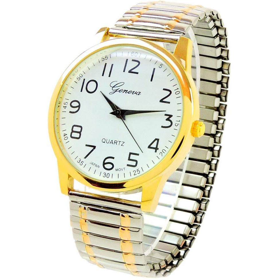 2Tone Large Face Easy To Read Stretch Band Watch