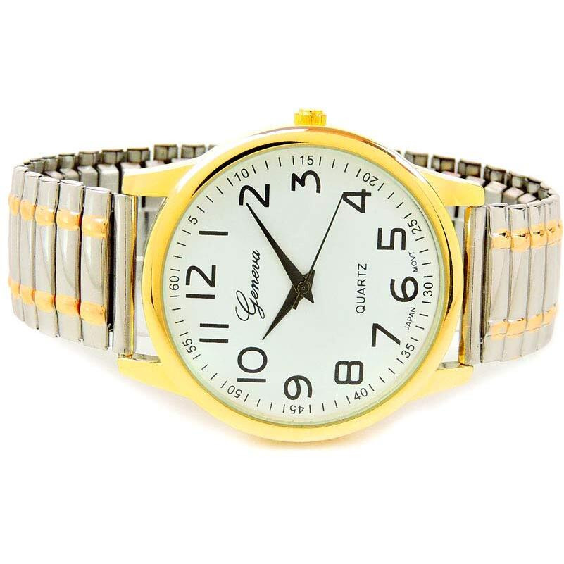 2Tone Large Face Easy To Read Stretch Band Watch