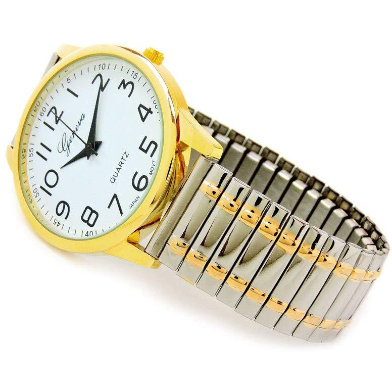 2Tone Large Face Easy To Read Stretch Band Watch