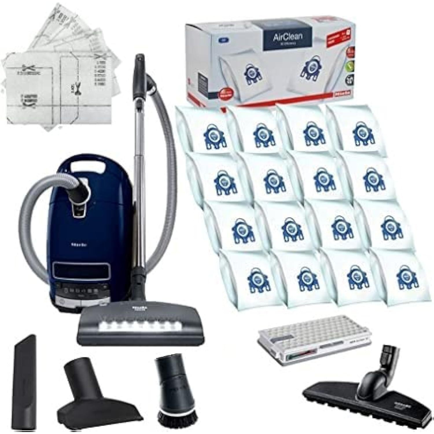 Miele Complete C3 Marin Canister Hepa Canister Vacuum Cleaner With Seb236 Powerhead Bundle - Includes Performance Pack 16 Type Gn Airclean Genuine Filterbags + Genuine Ah50 Hepa Filter